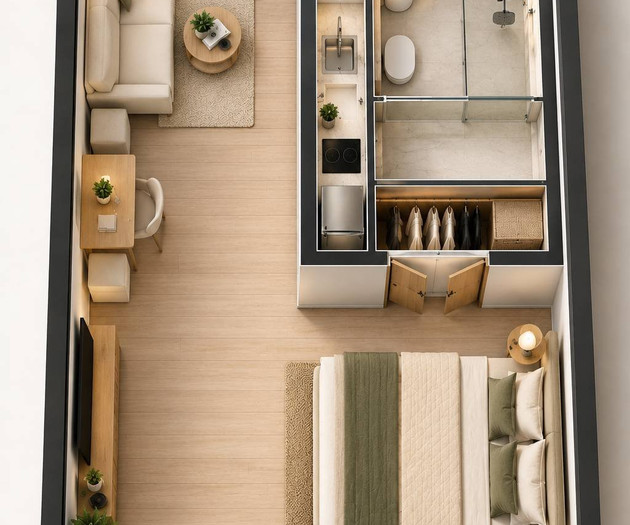 35 m² T0 Studio Apartment with Balcony
