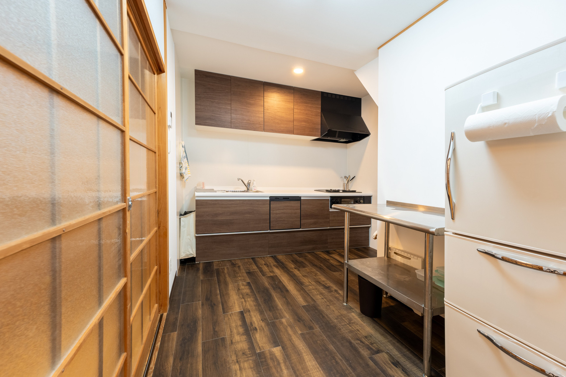 Modern kitchen with wood cabinets