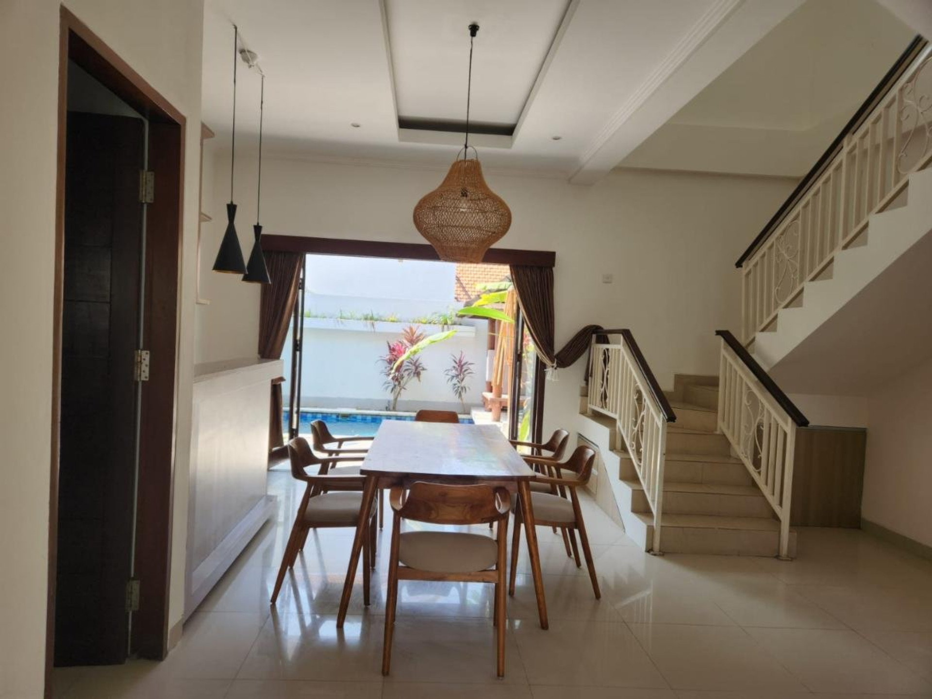 Dining area with pool view