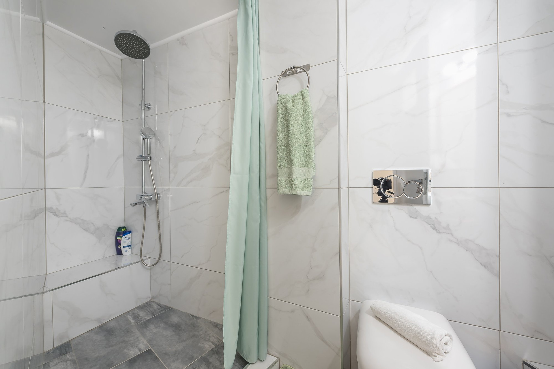 Marble shower with rain head