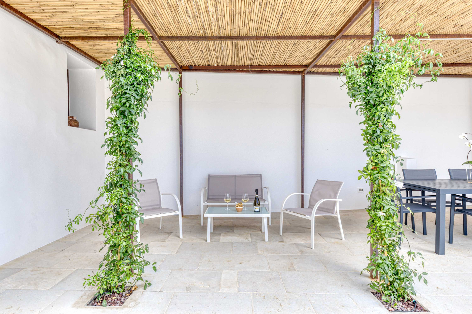 Covered patio lounge seating