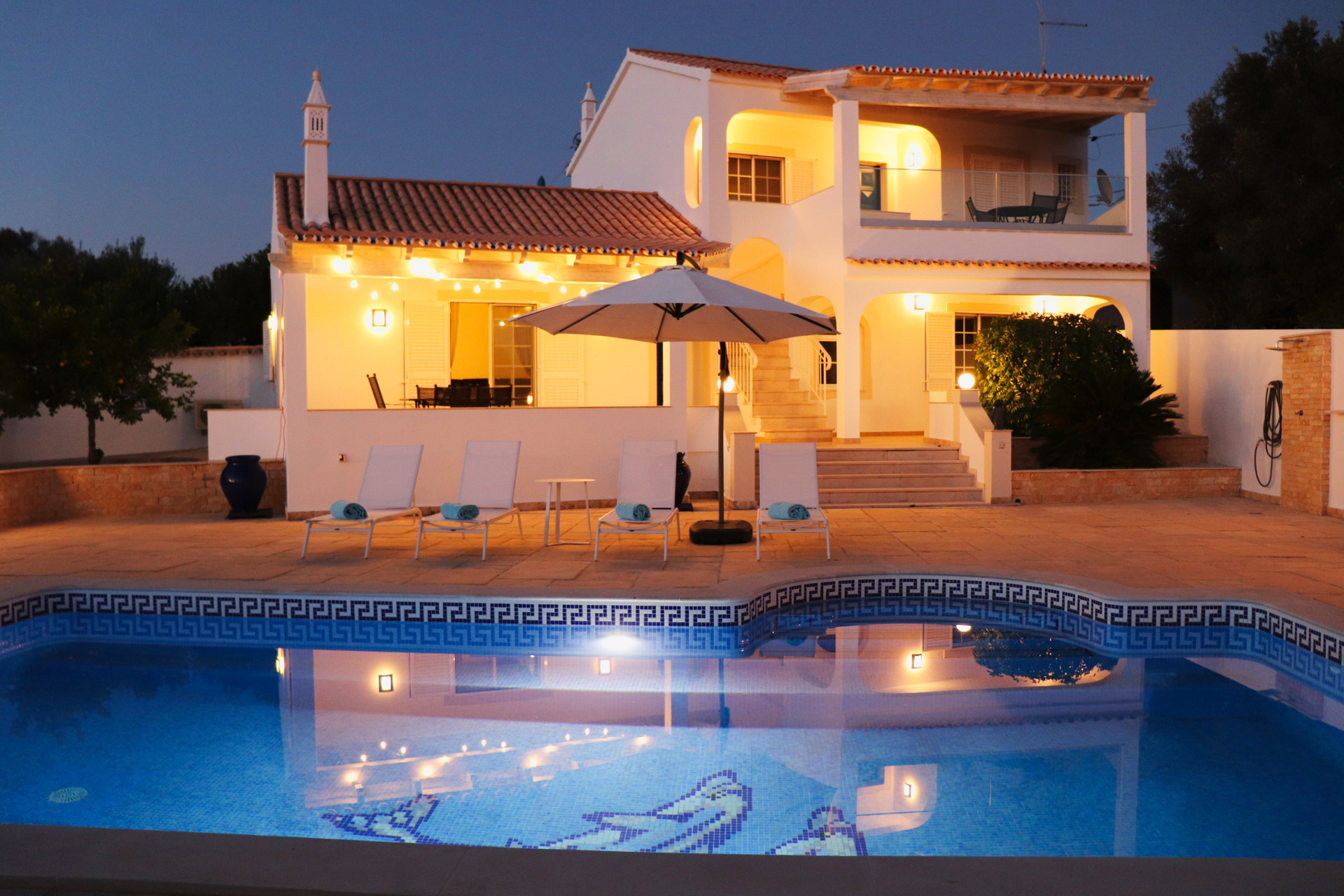 Villa pool at twilight