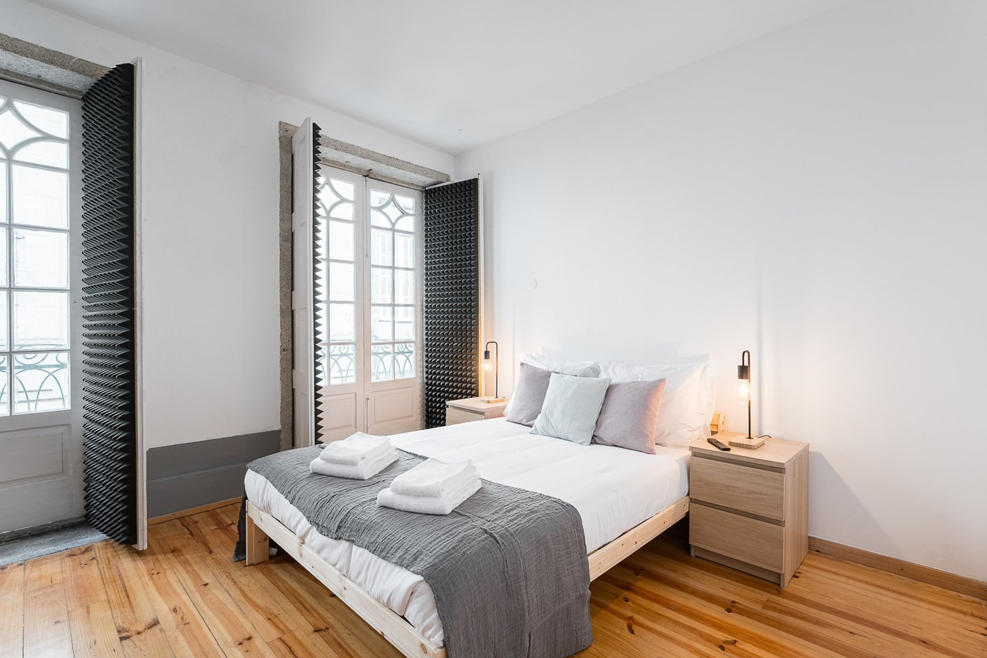 Bright bedroom with double bed