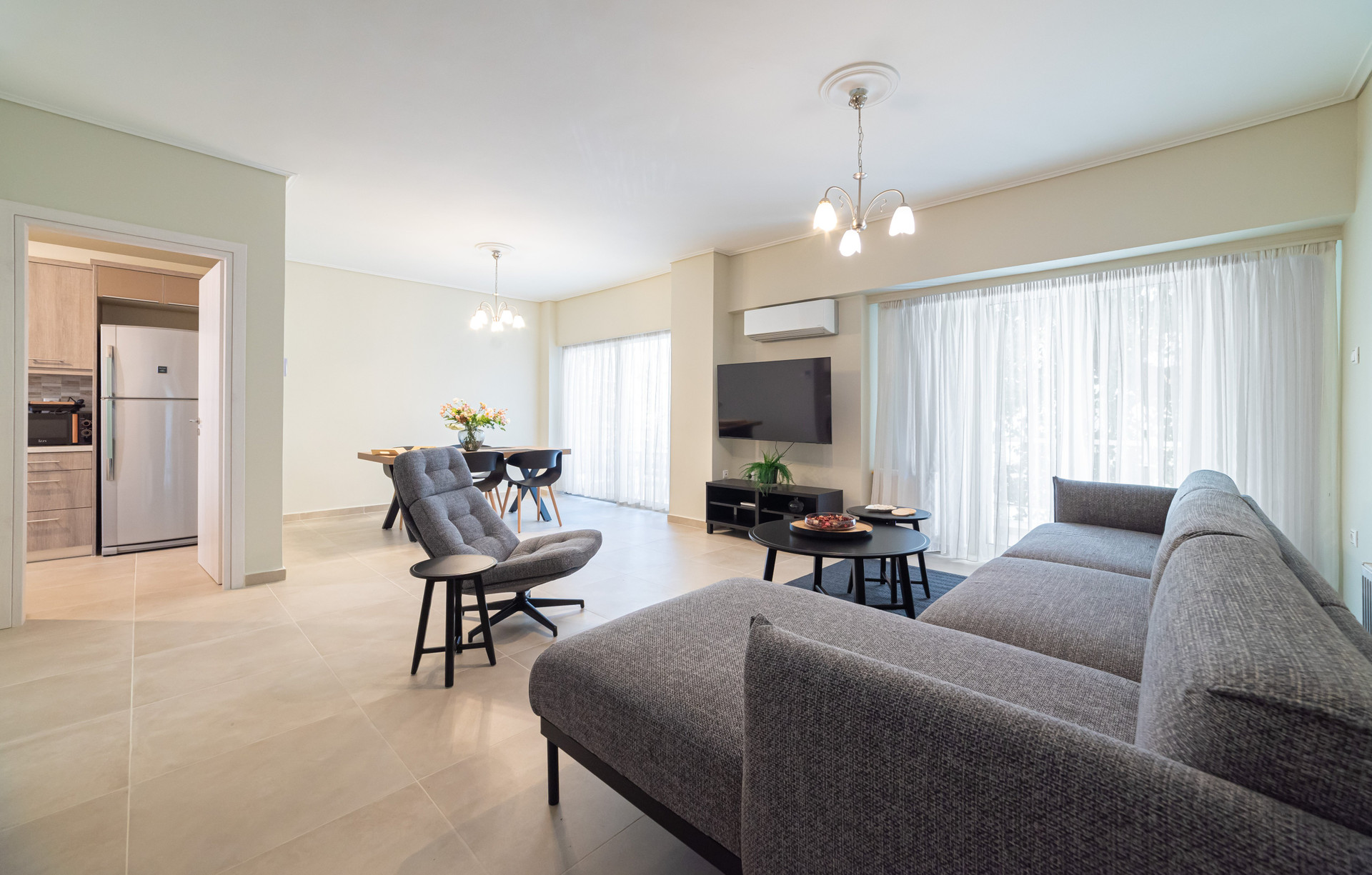 Open living dining kitchen view