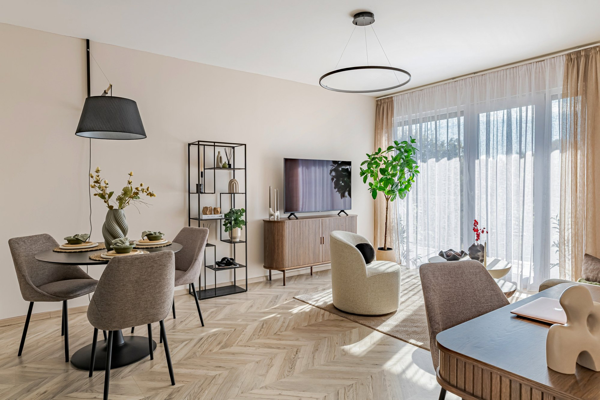Bright open living and dining