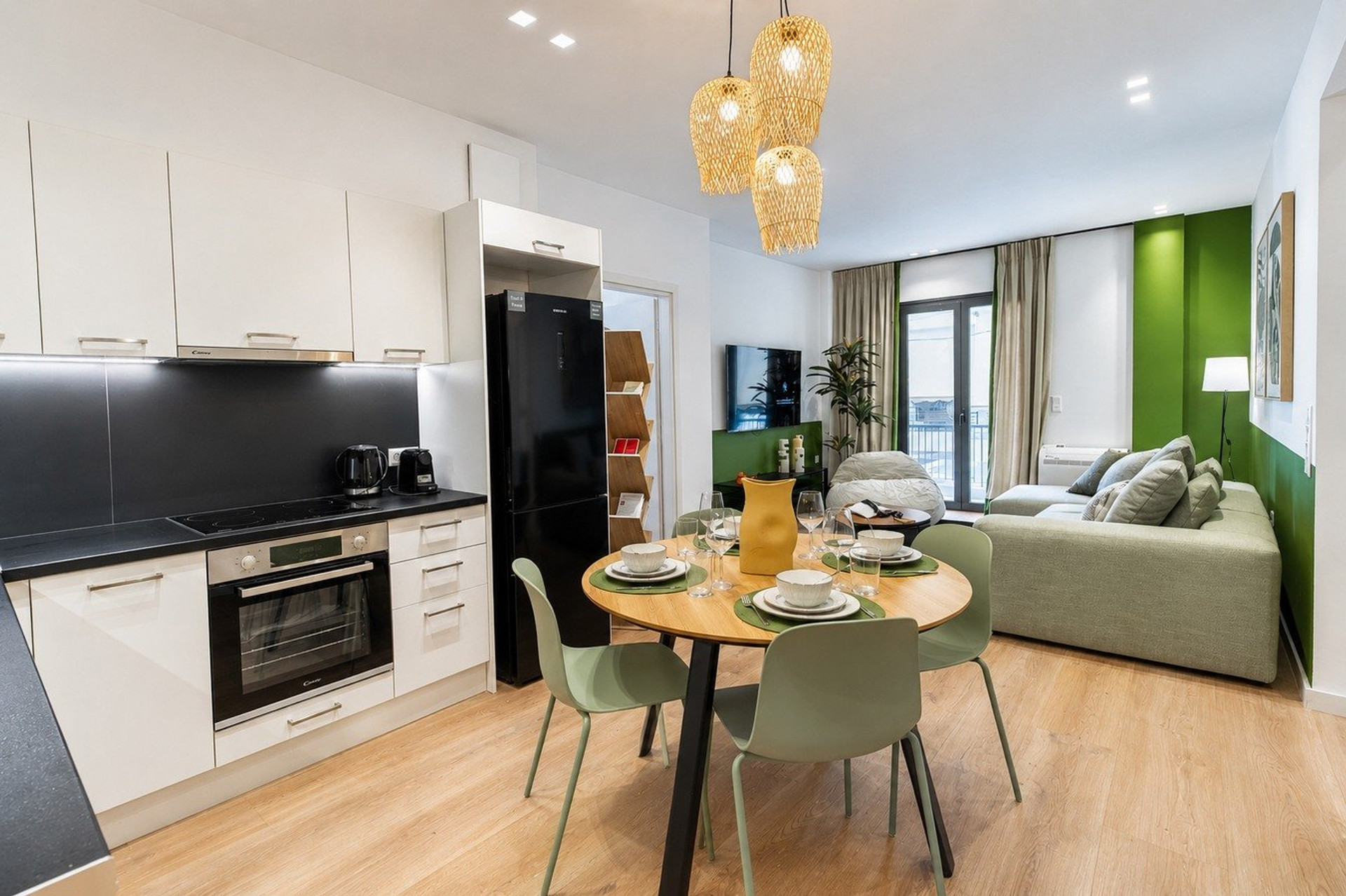 Open living, dining, kitchen space