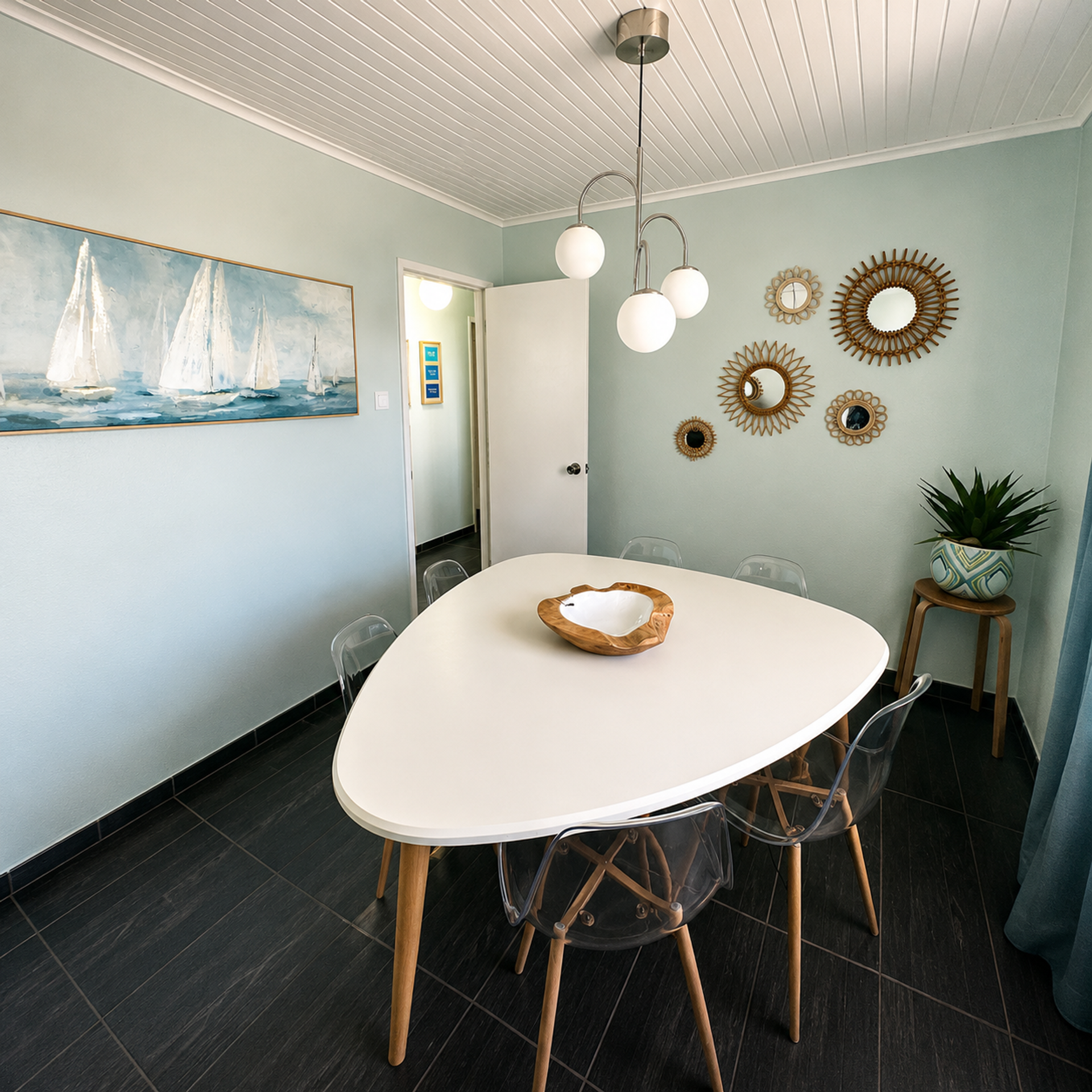 Dining room with white table