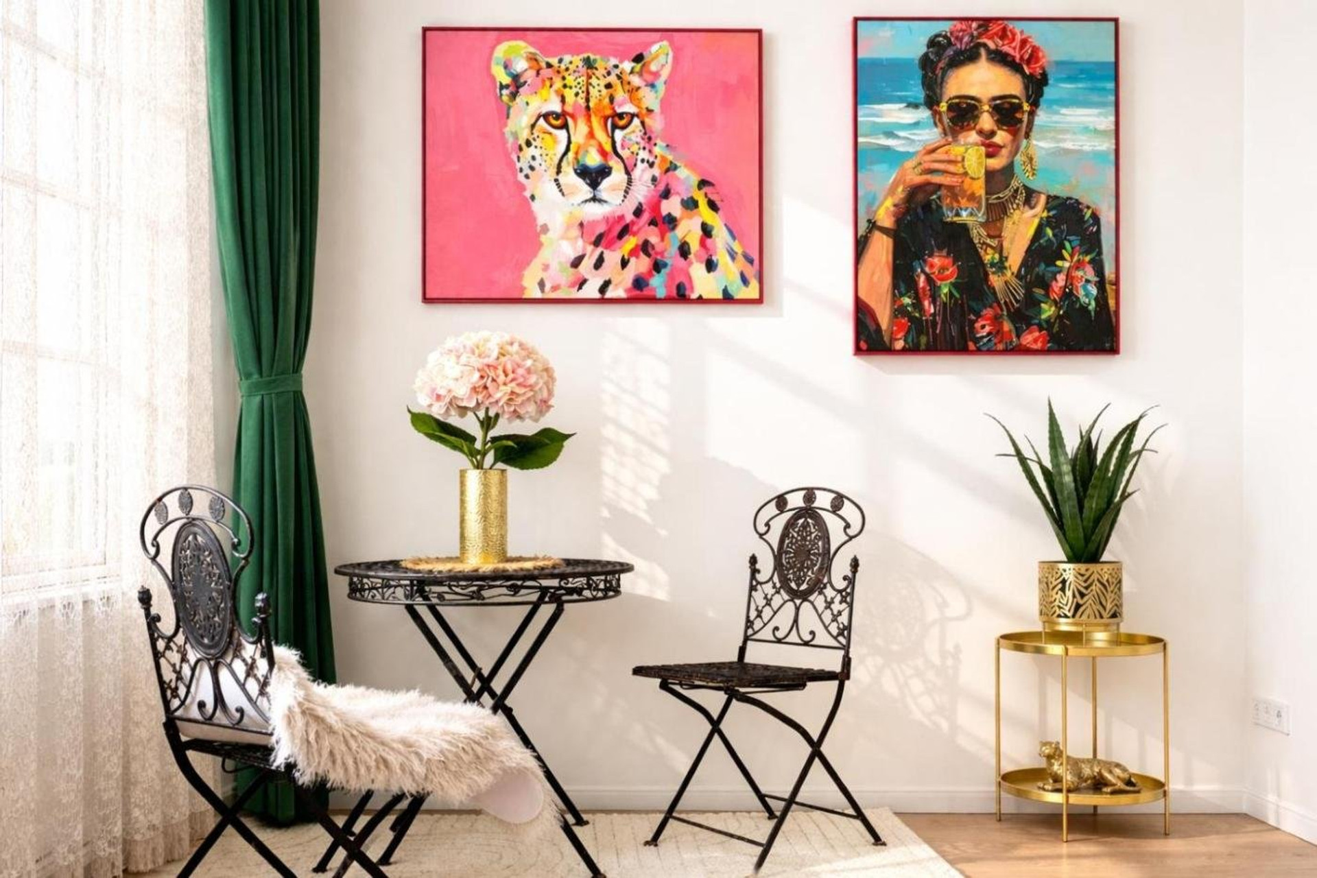 Sitting area with colorful artwork