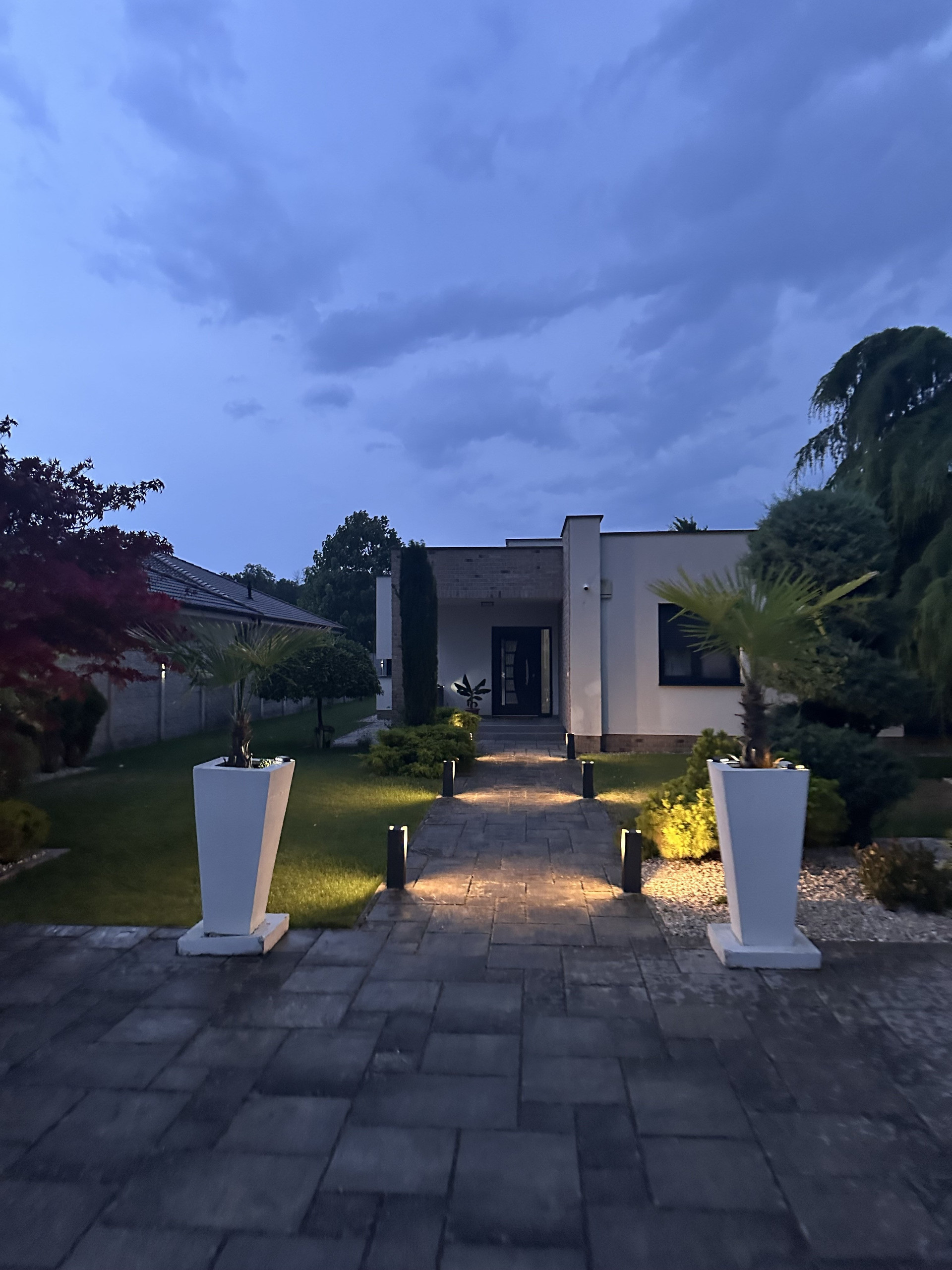 Night view of front garden path