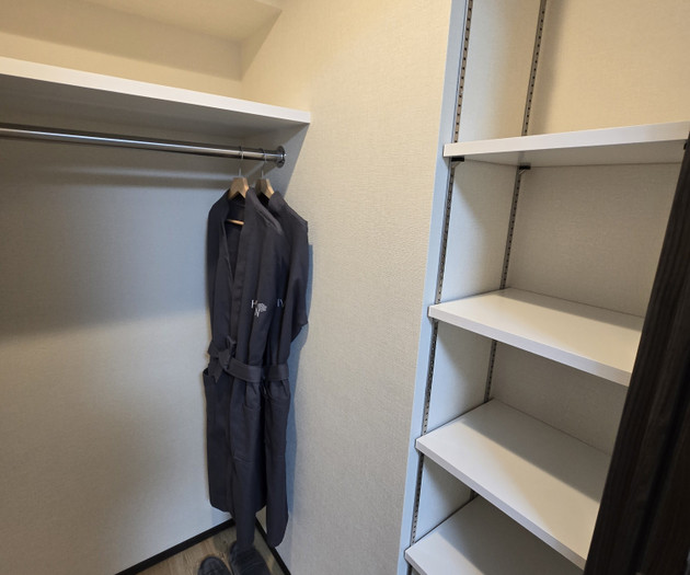 Closet with hanging coats