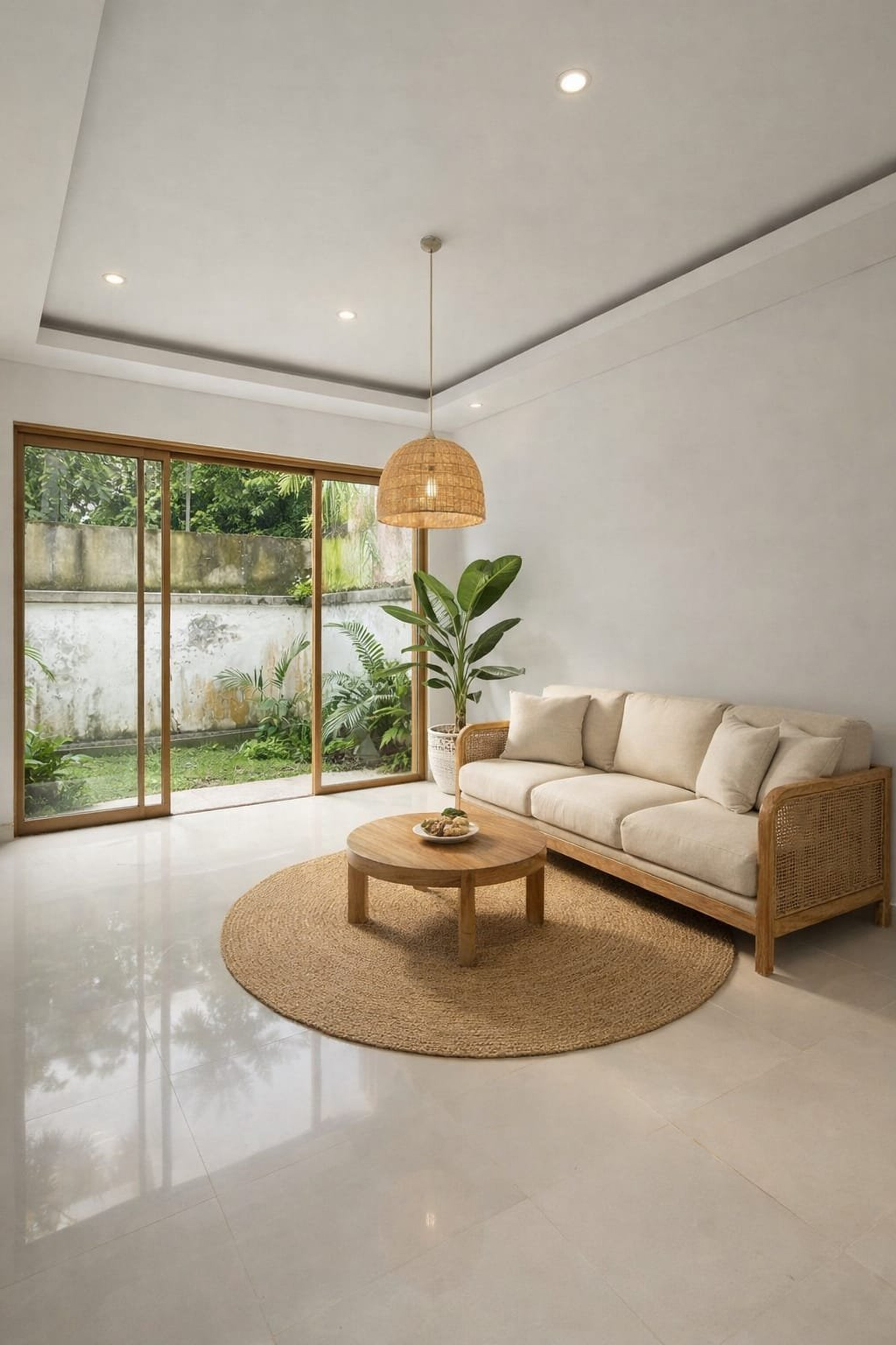 Bright living room with garden view
