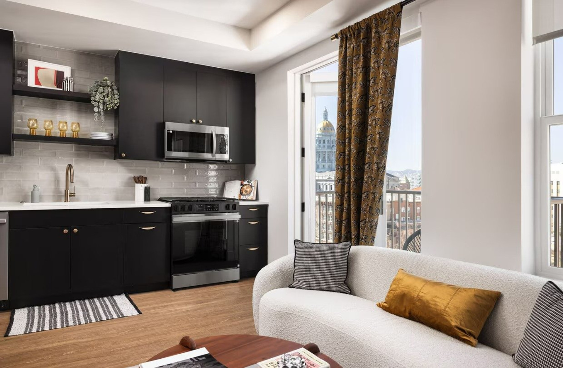 Sleek kitchen with city view
