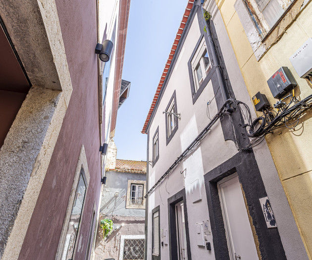 Narrow street building facade