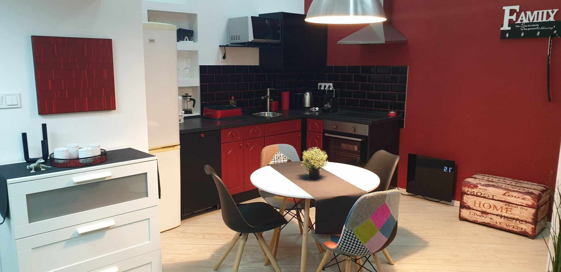 Kitchen and dining table setup