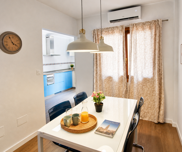Dining area with kitchen view