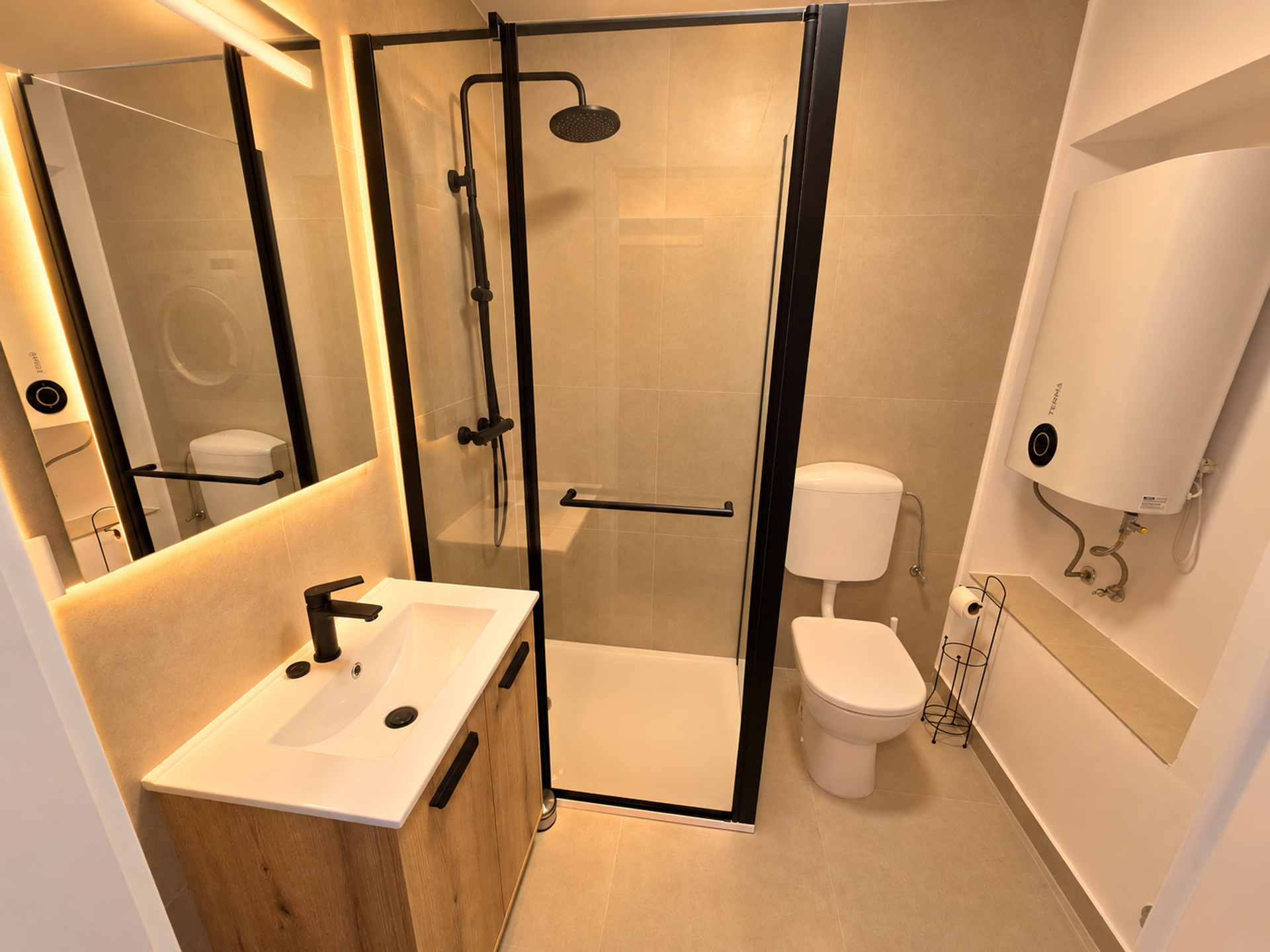 Modern bathroom with walk-in shower