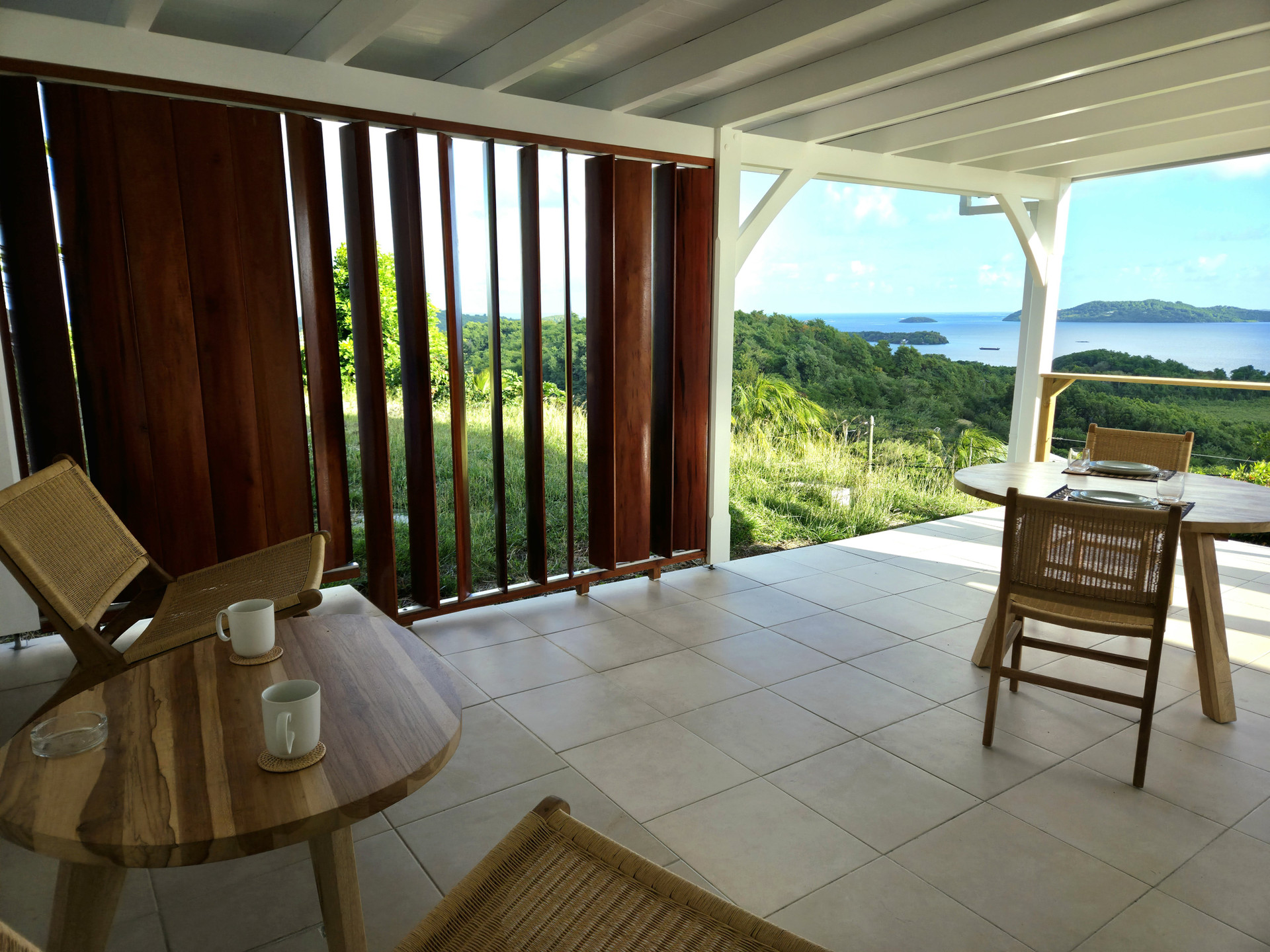 Shaded terrace with sea view
