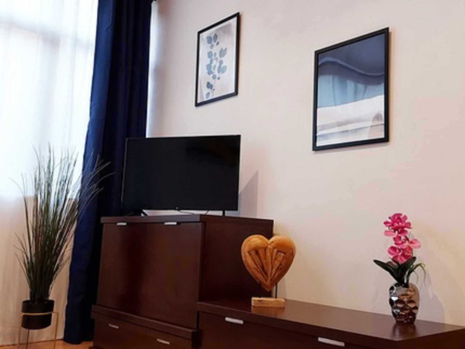 TV on wooden cabinet