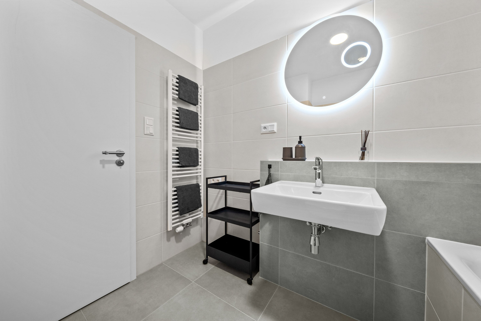 Bathroom sink and towel rack