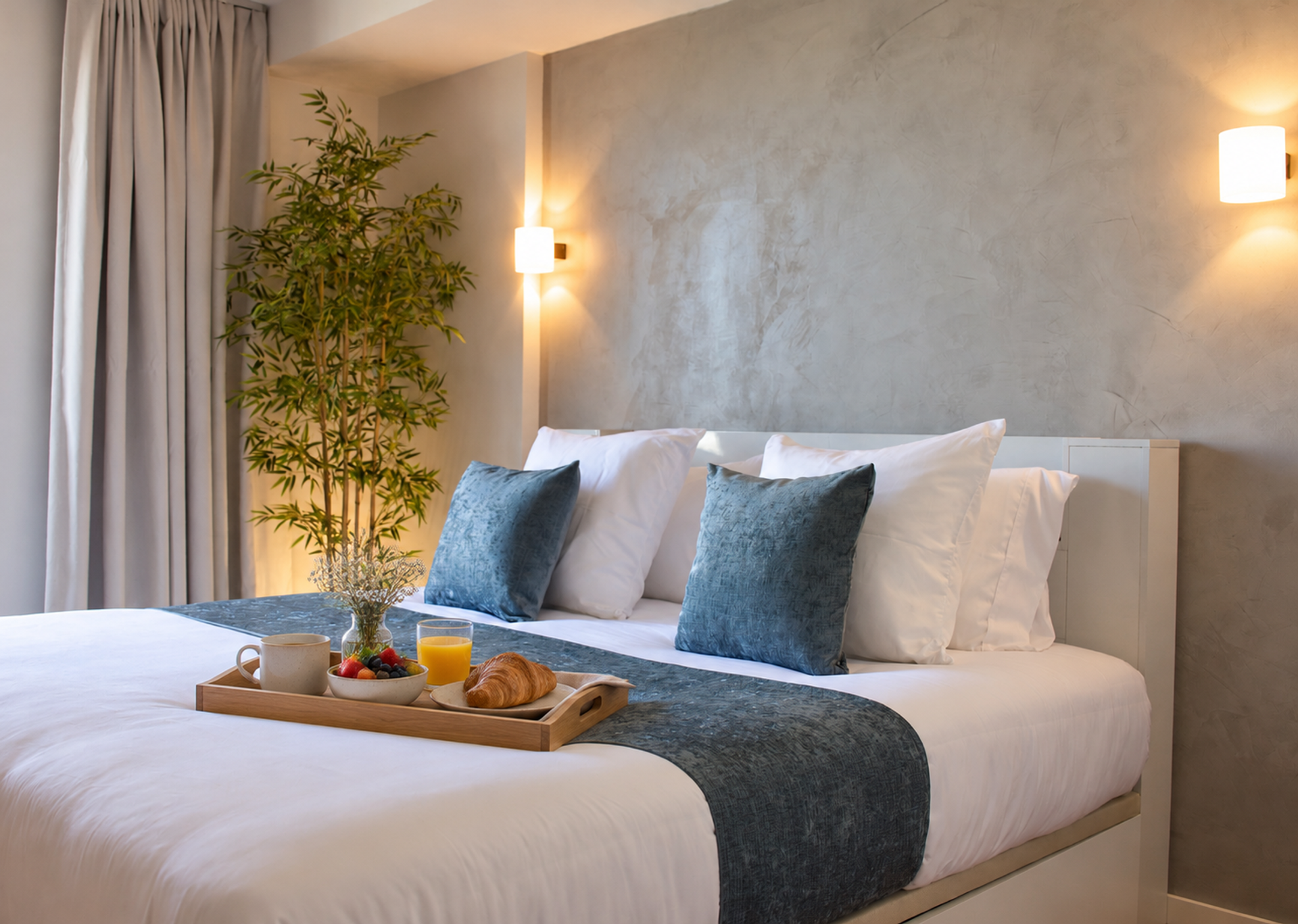 Bedroom with breakfast tray