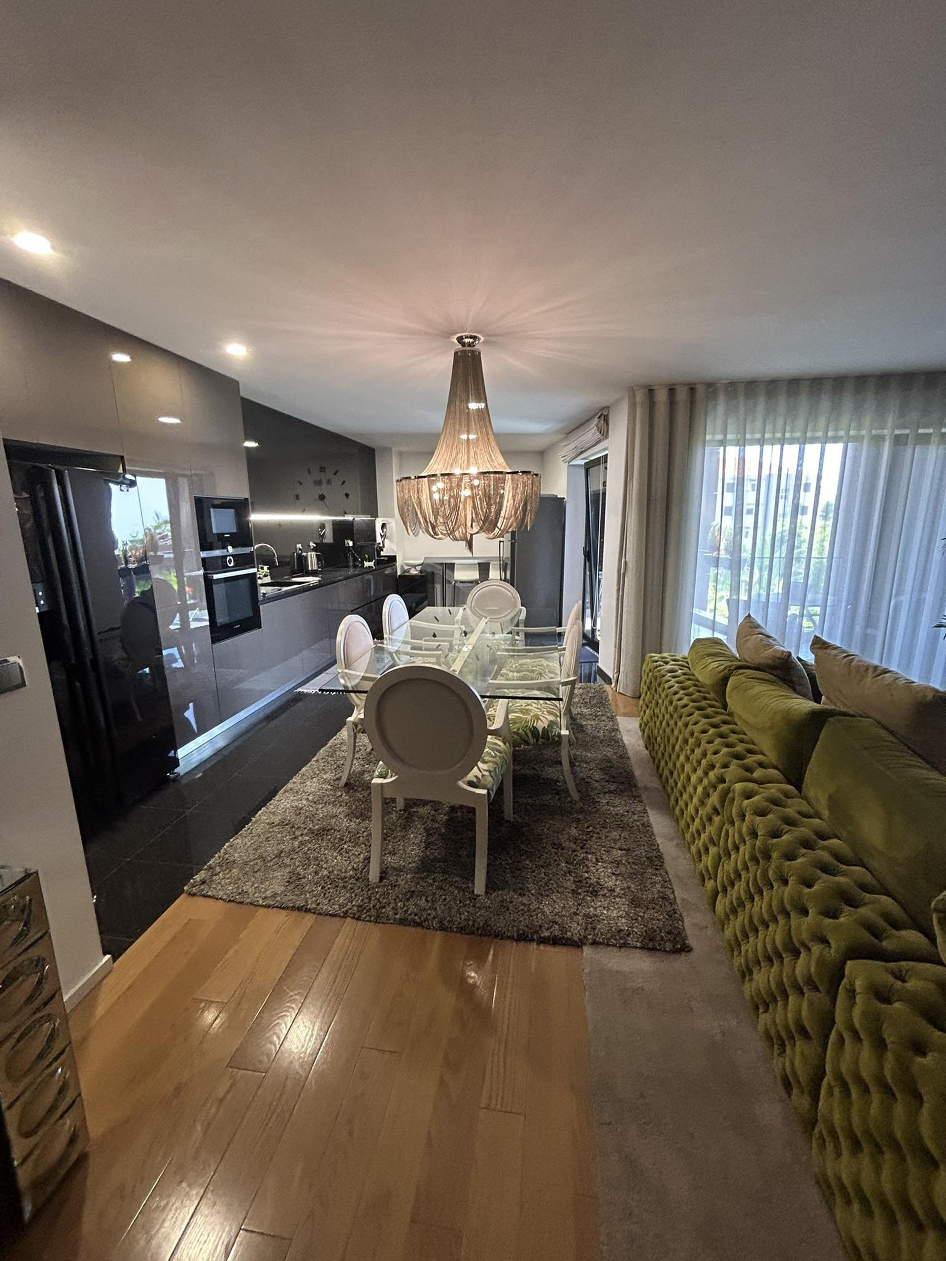 Dining area with chandelier