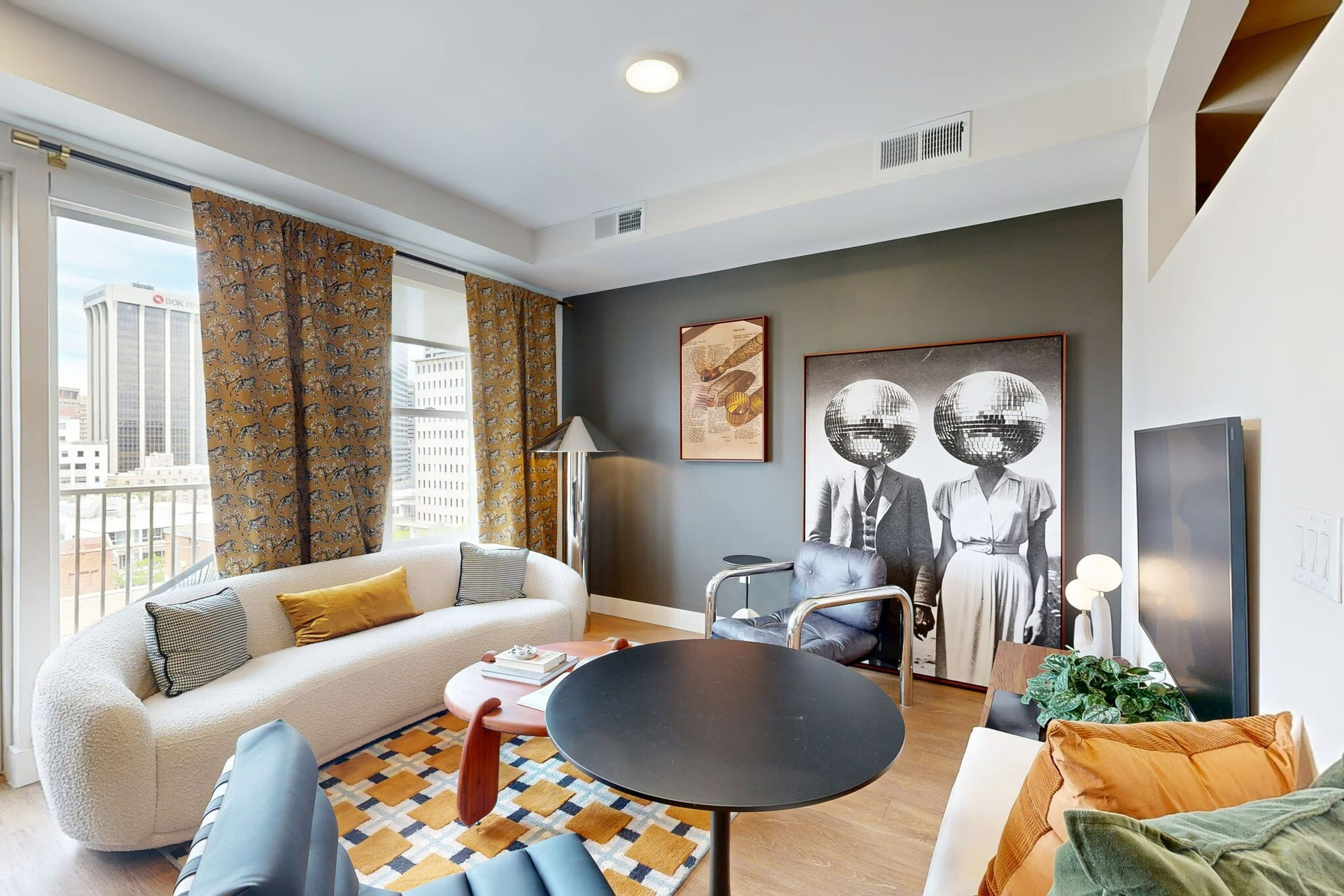 Stylish living room city view