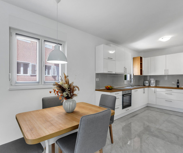 Kitchen with dining table set