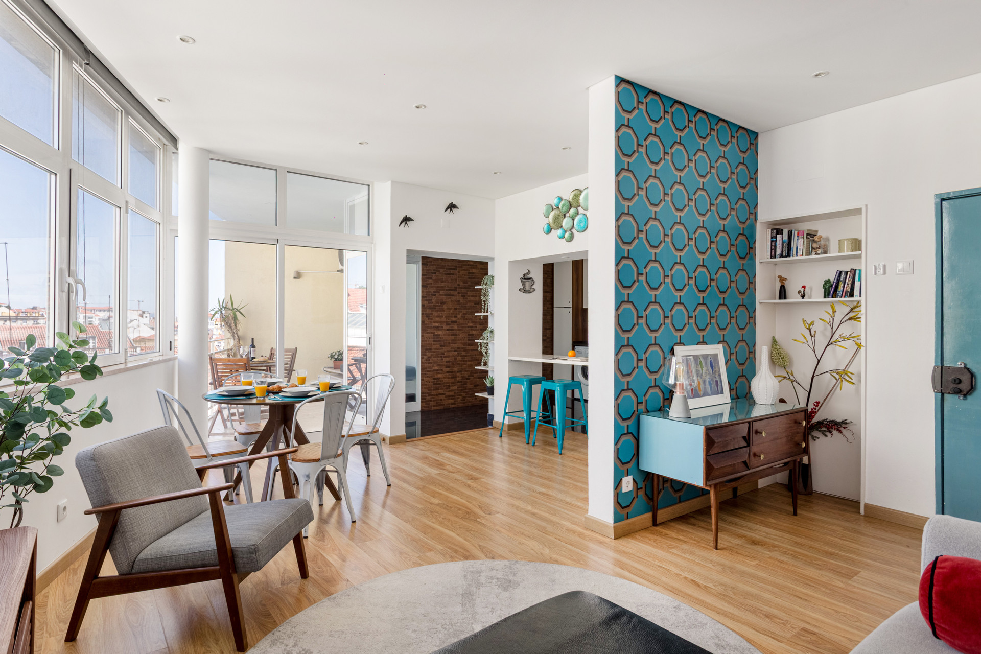 Living area with TV and Dining table.