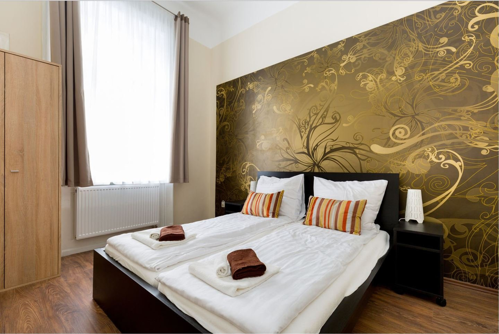 Double bedroom gold decorative wall