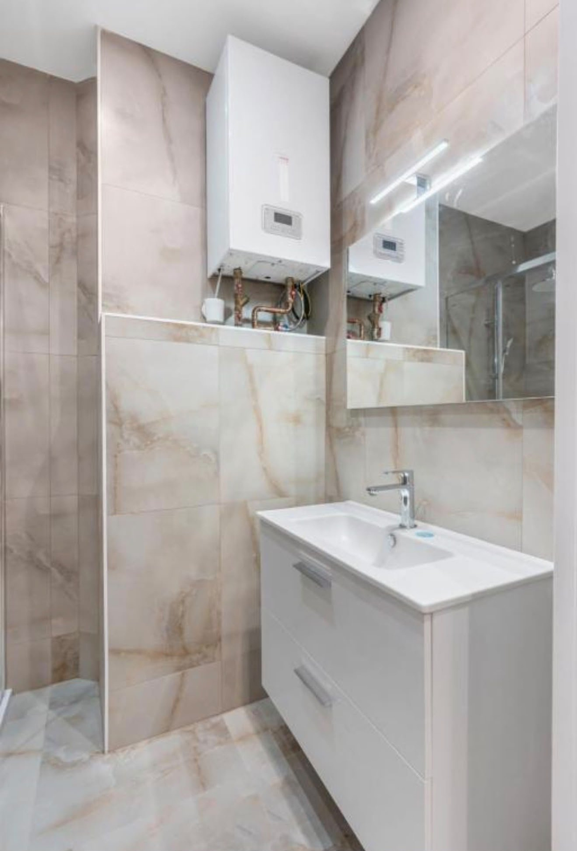 Bathroom vanity sink and boiler