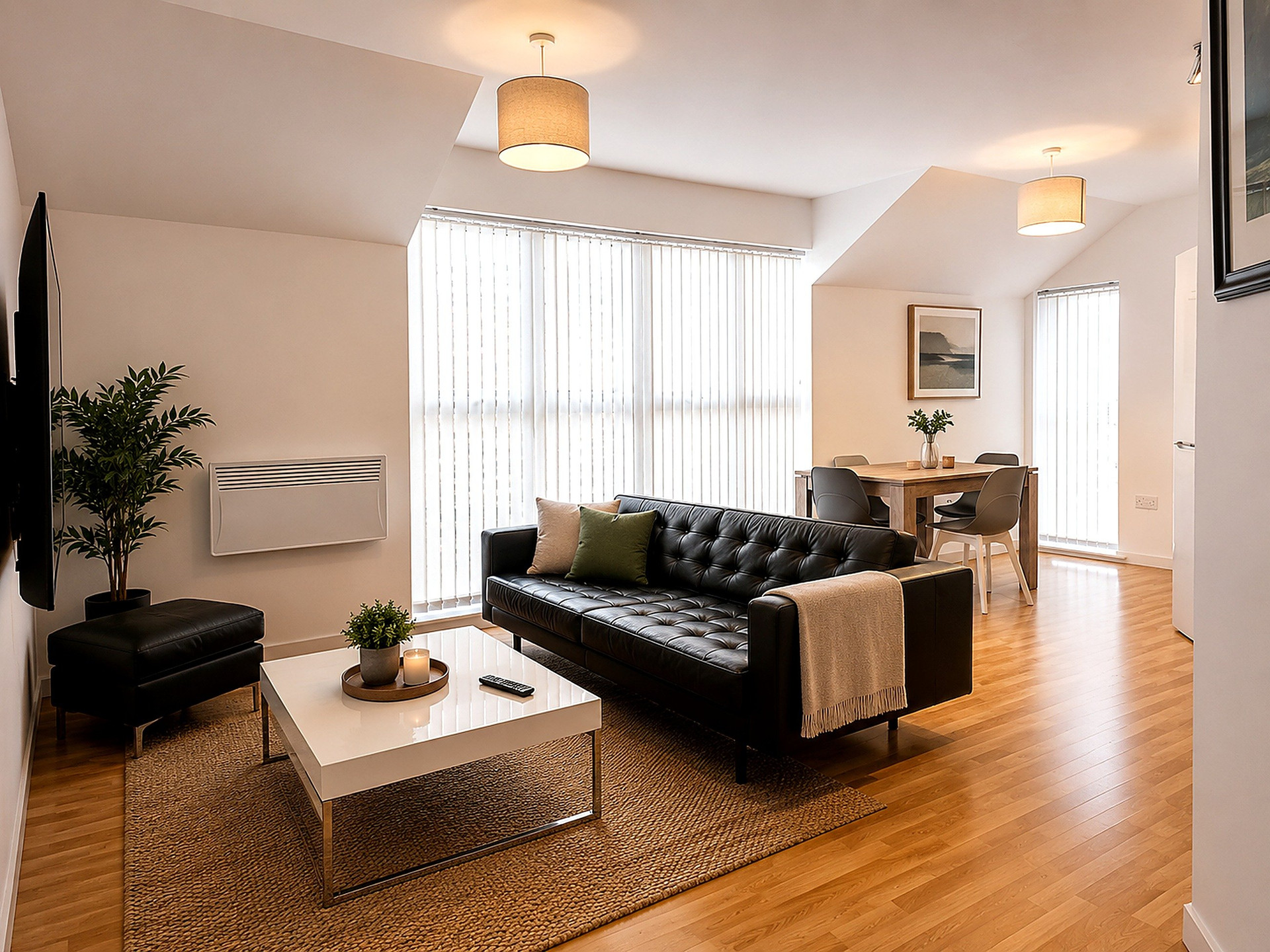 Bright living room with sofa