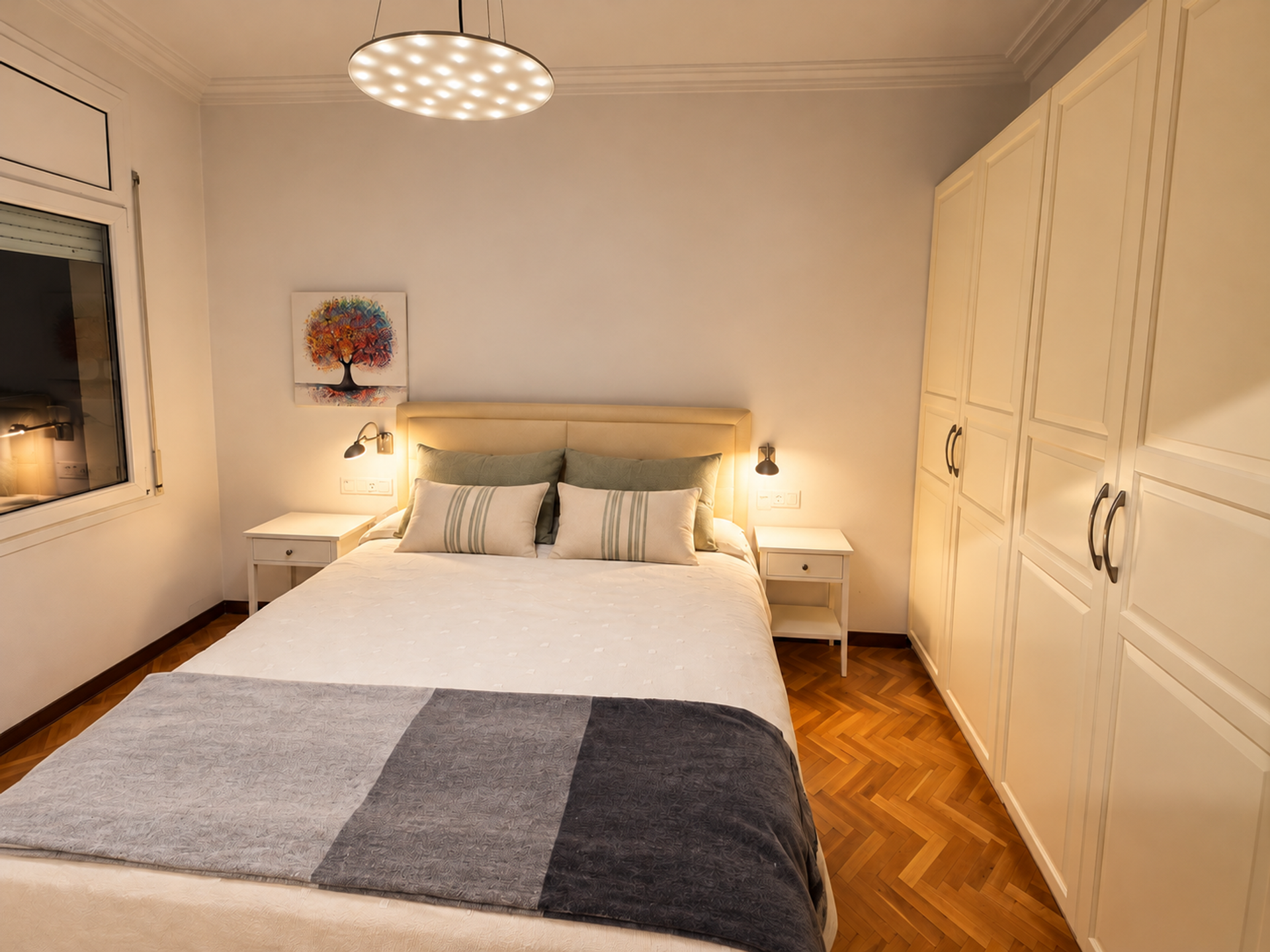 Evening bedroom with pendant light
