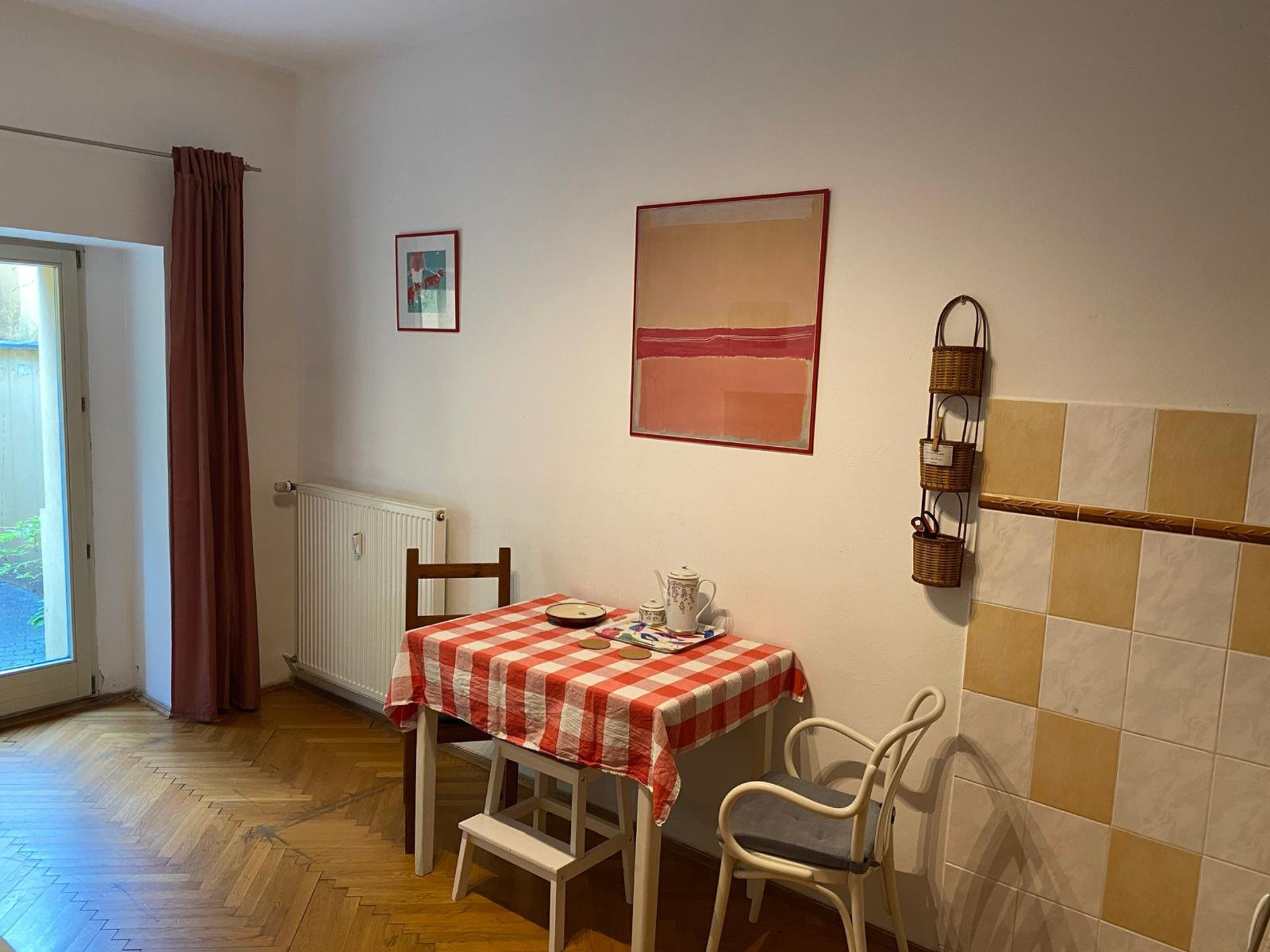 Dining table with wall art