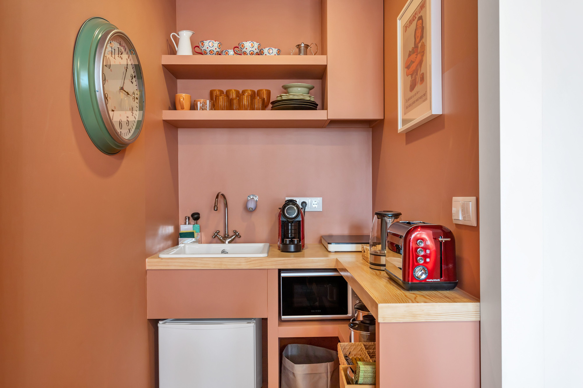 Compact kitchenette with appliances