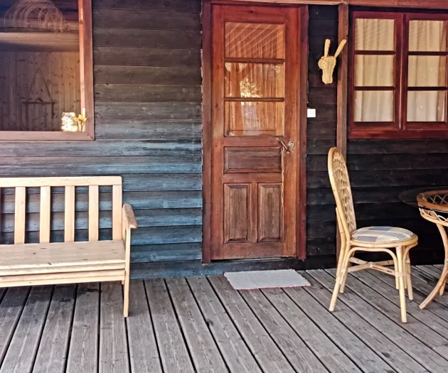 Rustic wooden porch entrance