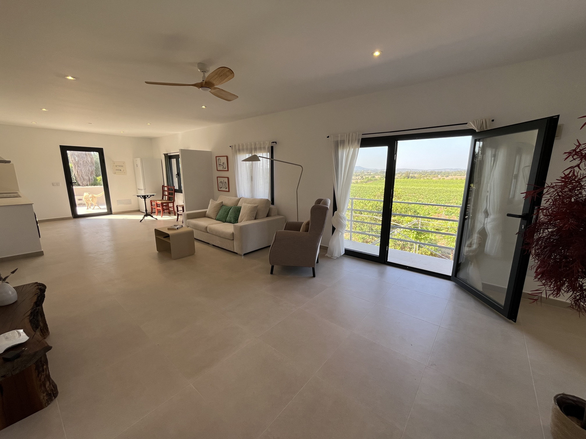 Bright open living room vineyard view