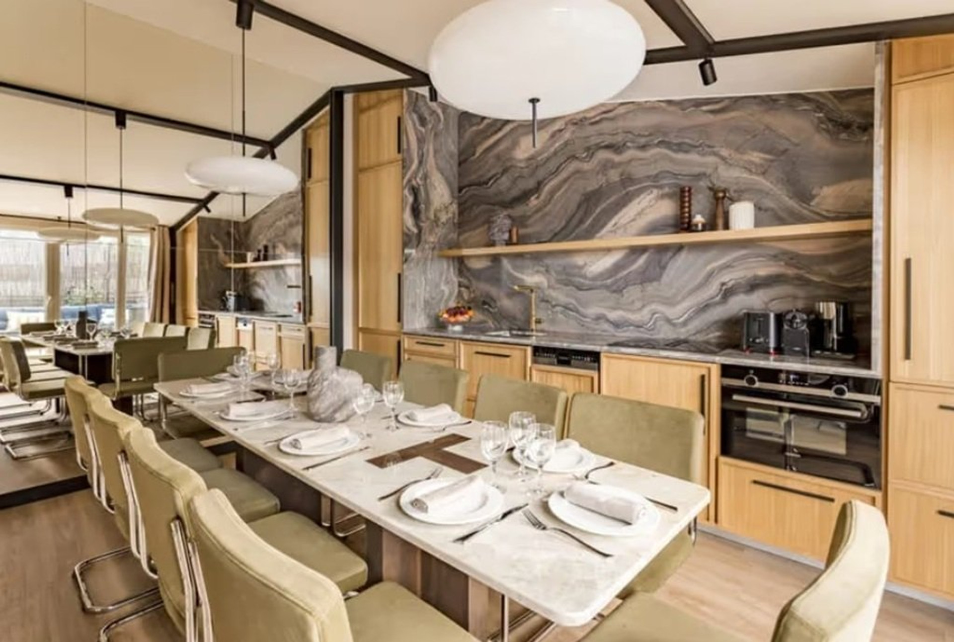 Dining table and marble kitchen
