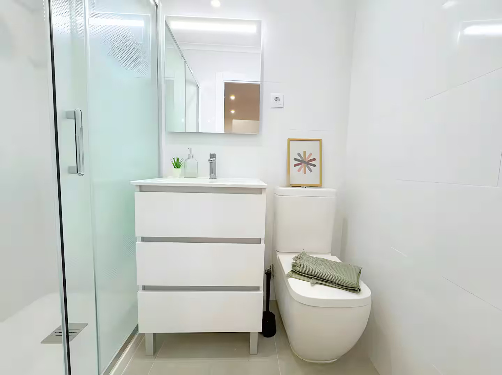Modern white bathroom shower vanity