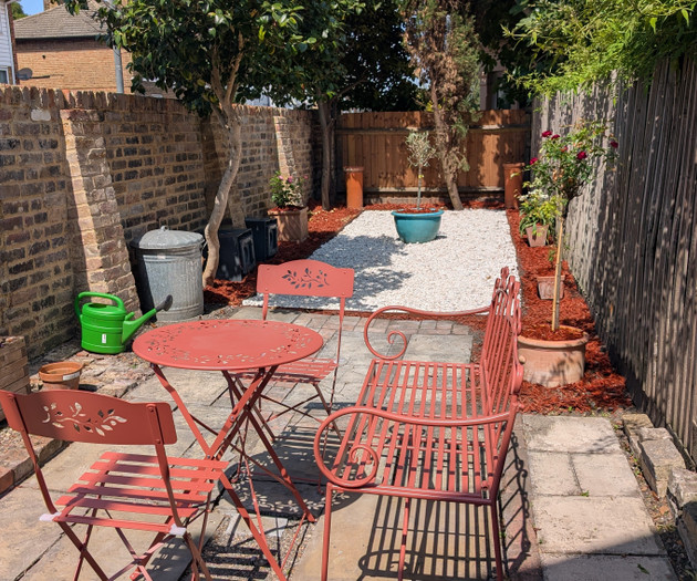 Private patio garden seating area