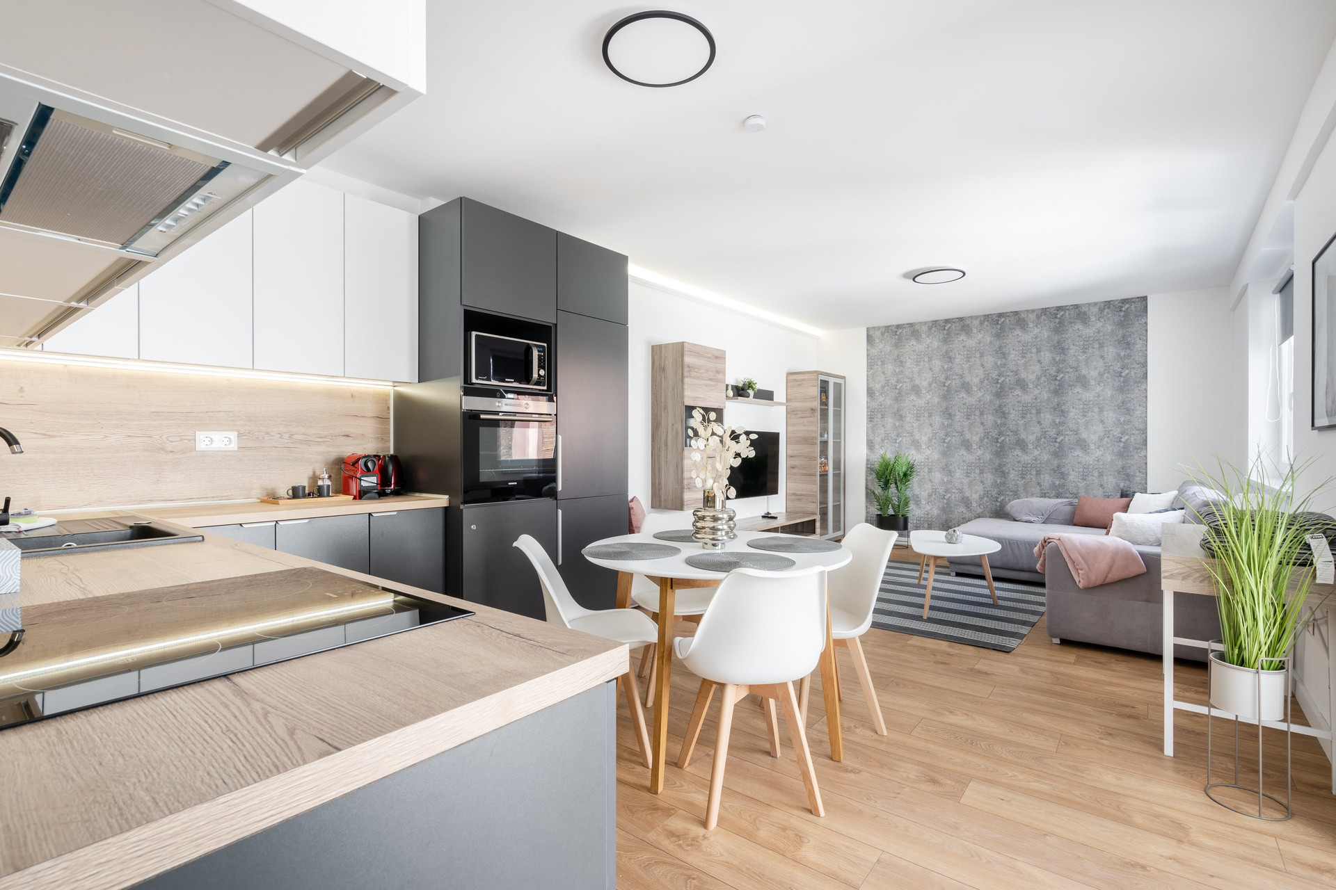 Open plan kitchen dining living room