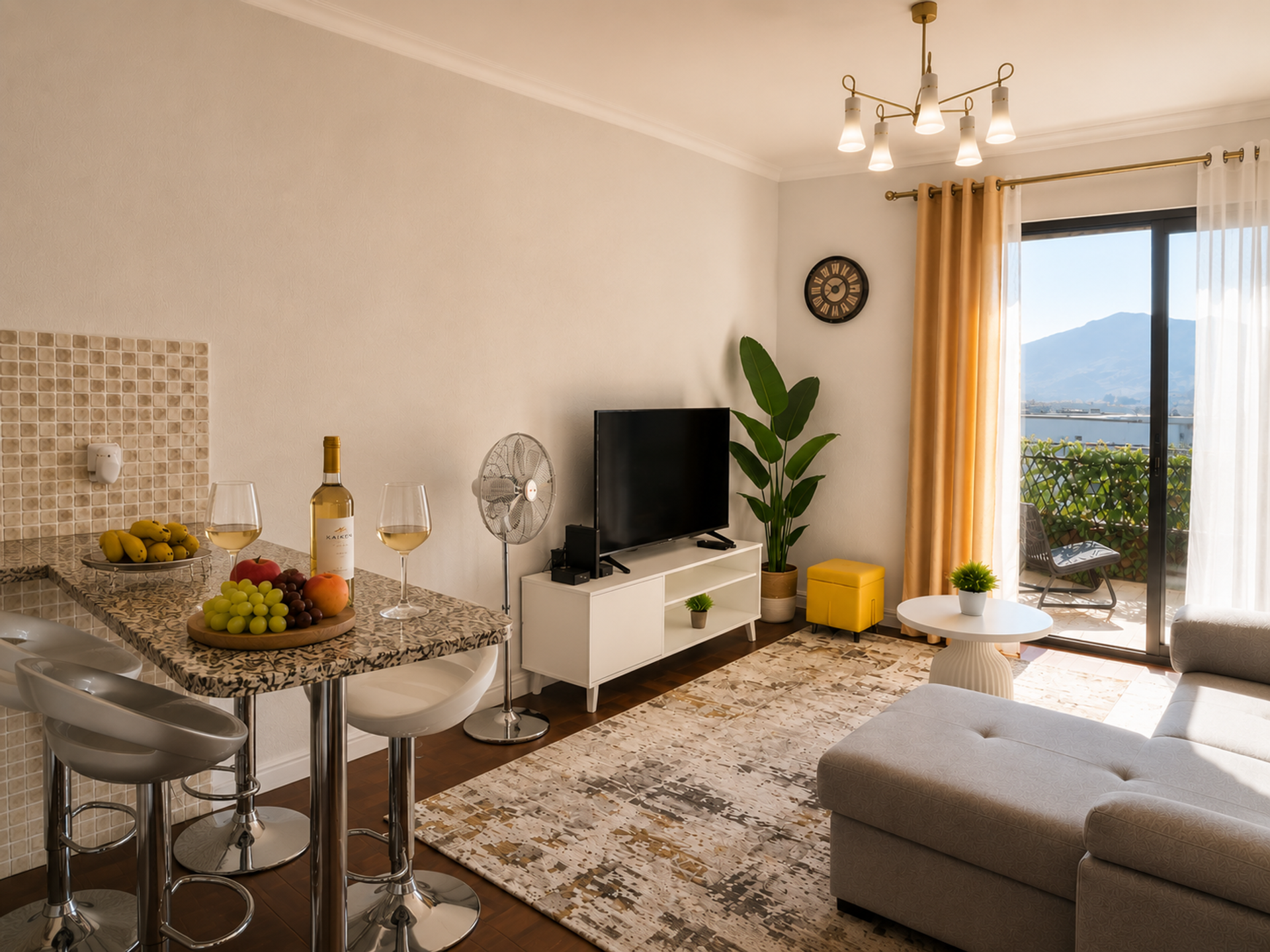Livingroom with kitchen open space 
