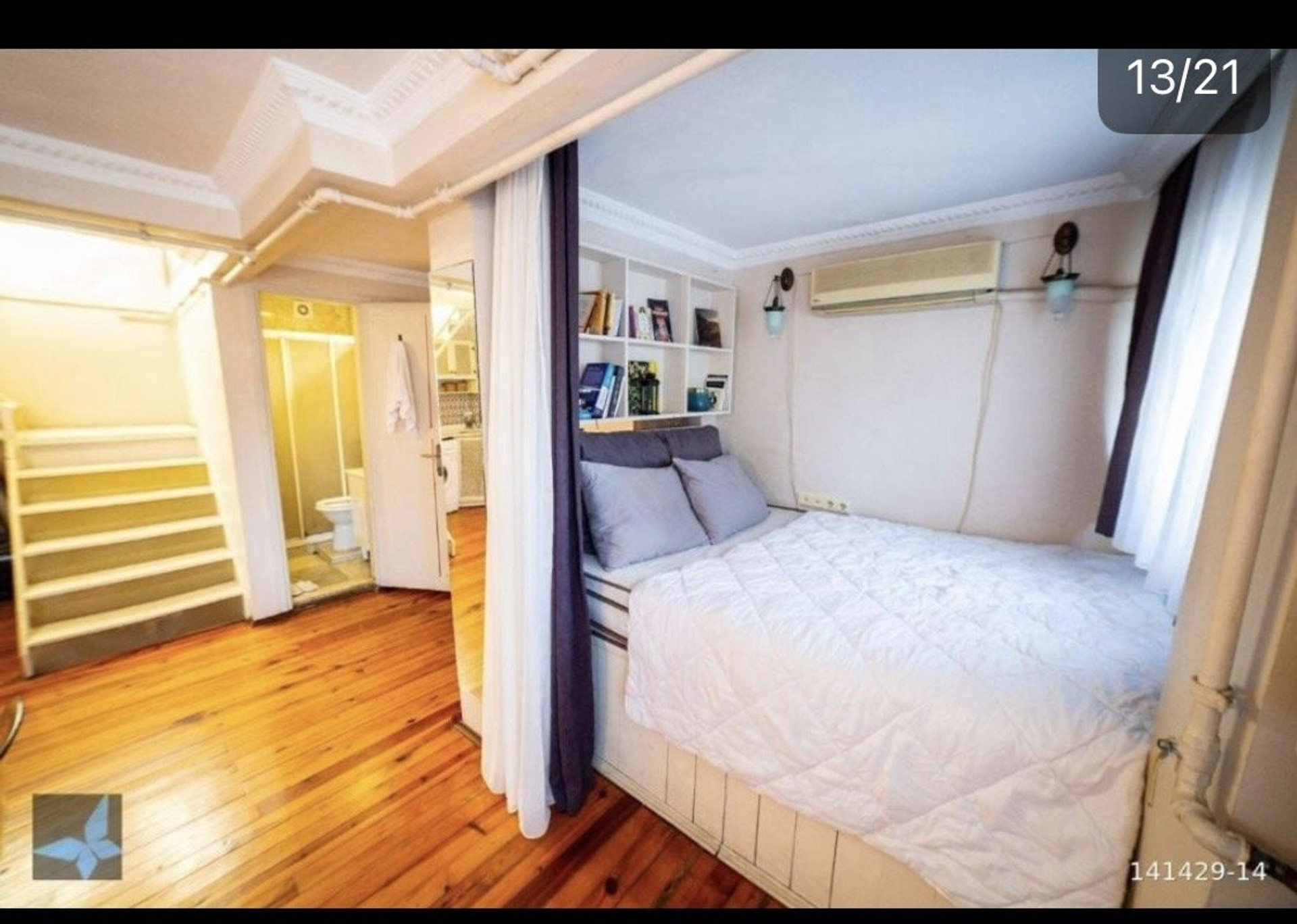 Cozy bedroom with built-in shelves
