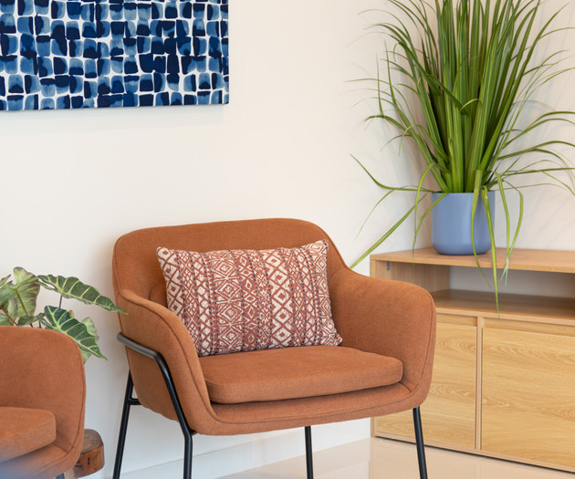 Orange armchair with plant
