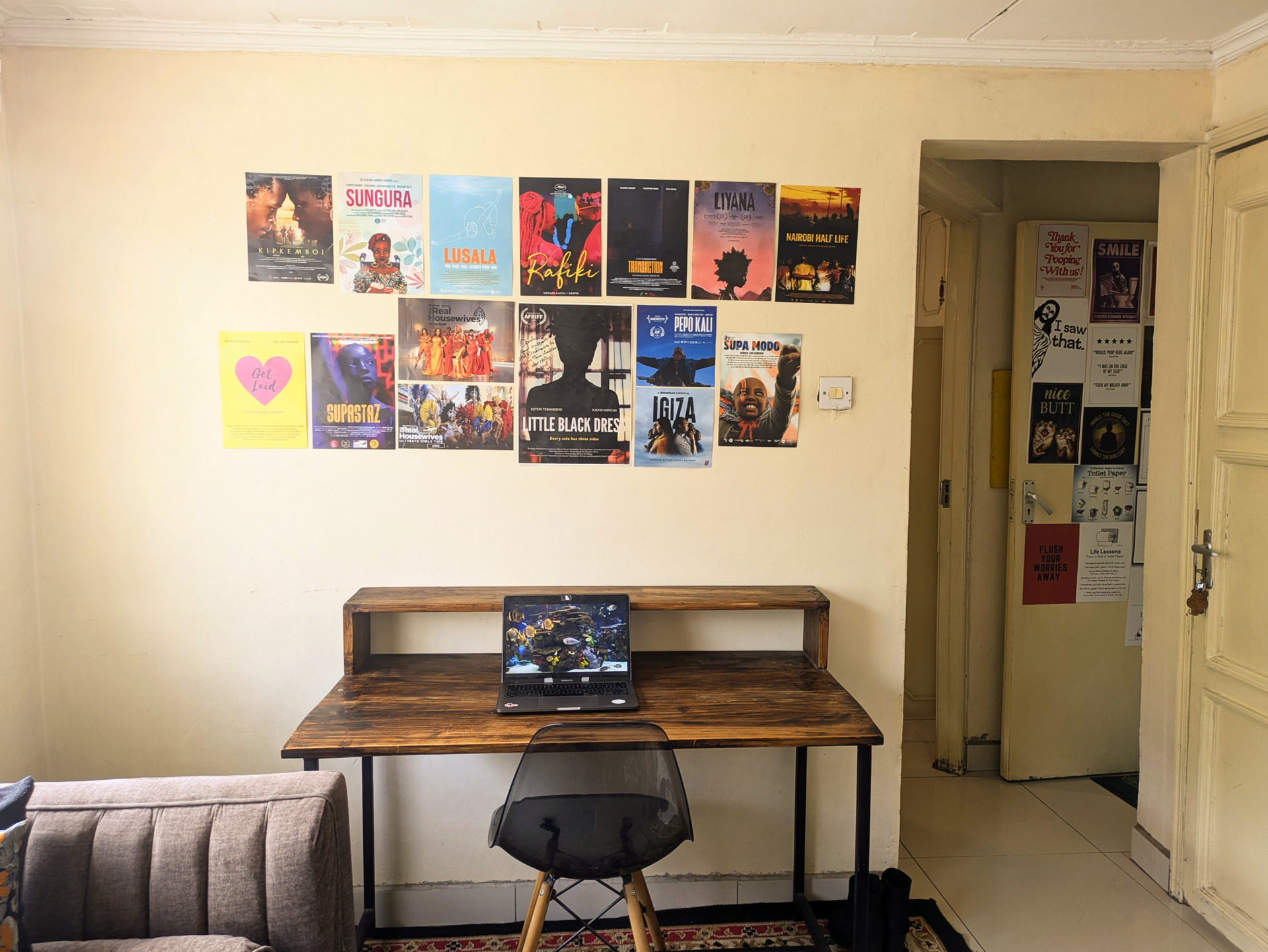Living room wall with posters