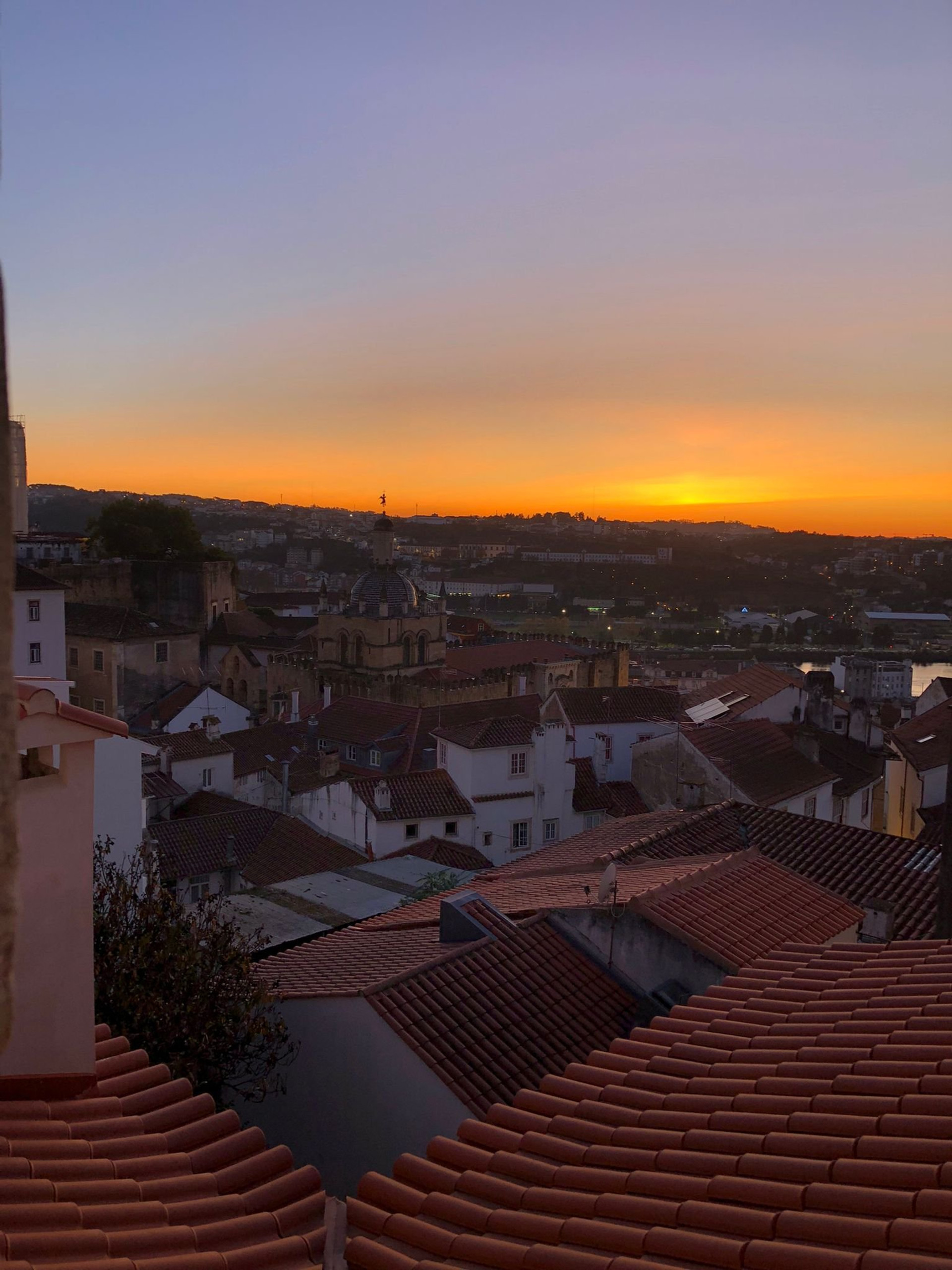 Sunset city rooftop view