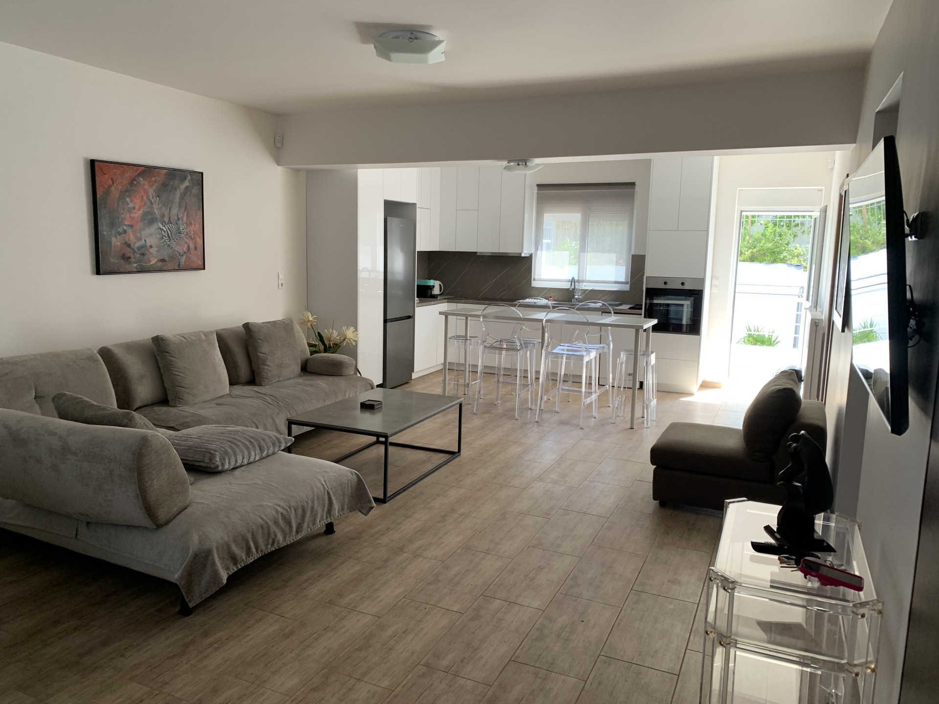 Open plan living room and kitchen