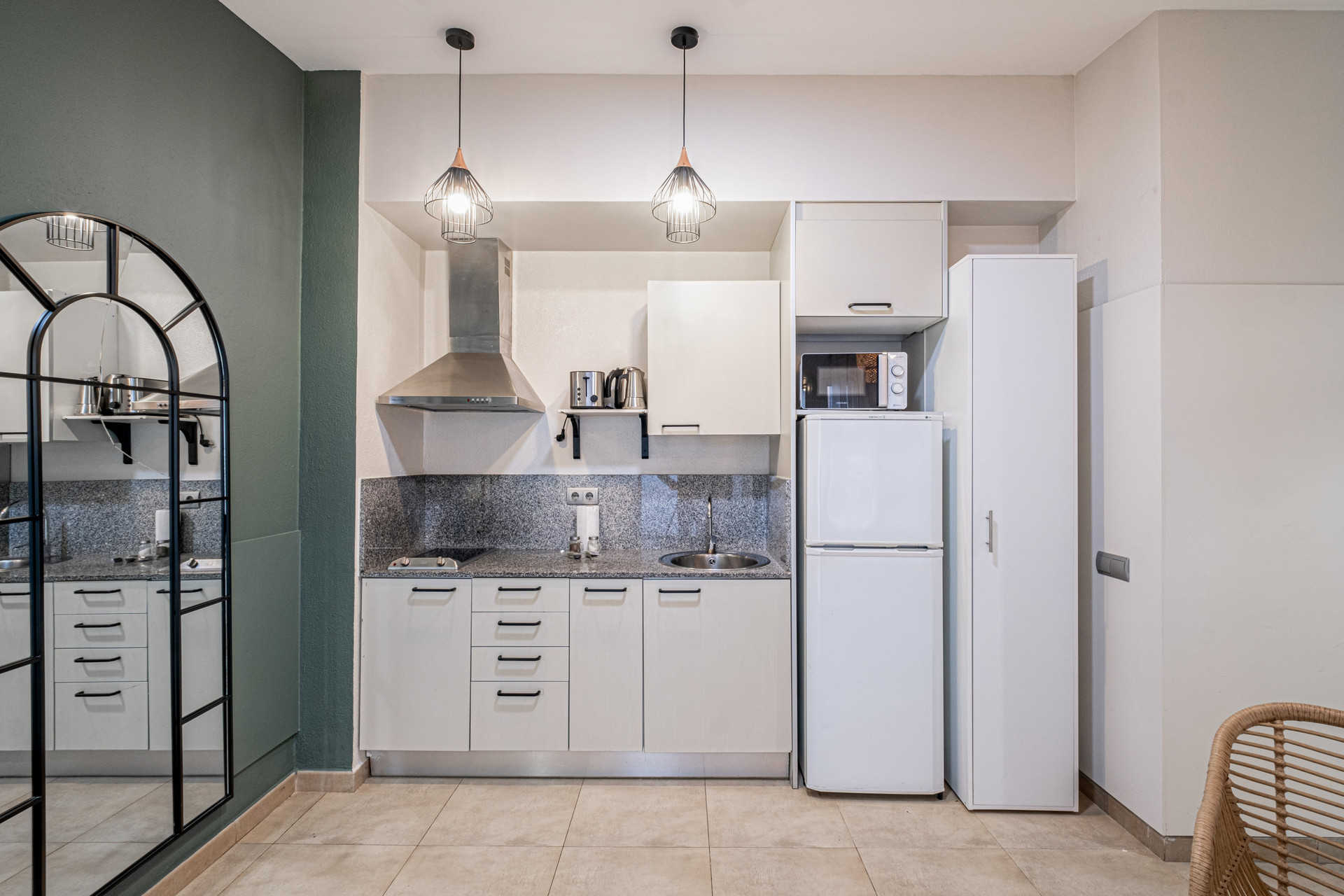 Modern kitchen with pendant lights