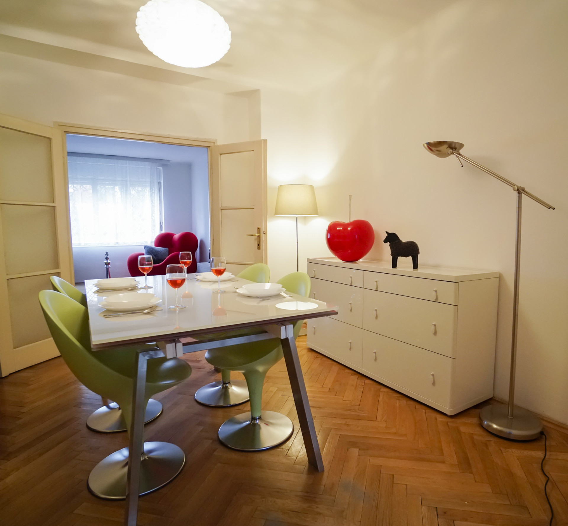 hall with dining area
