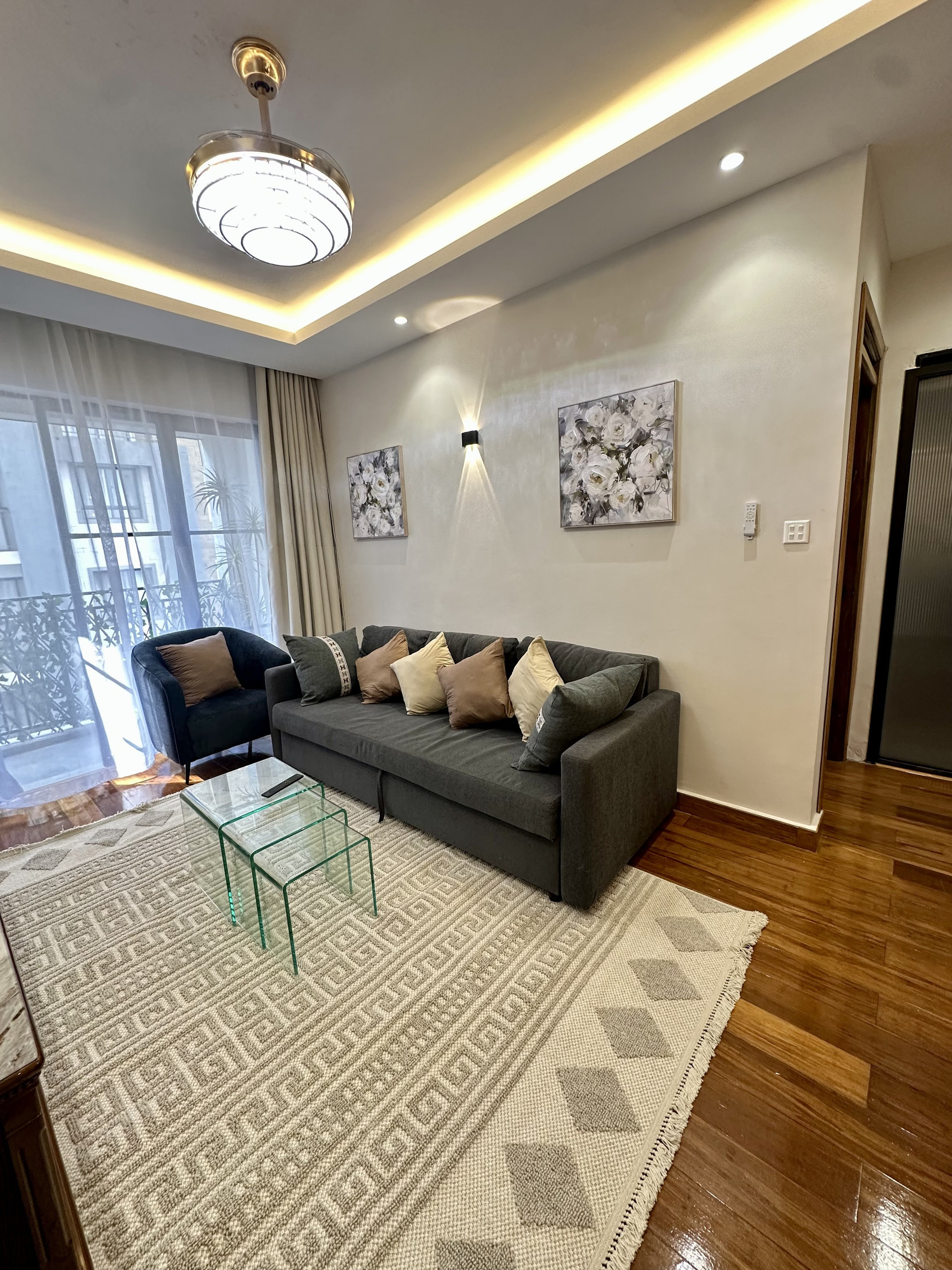 Living room with sofa and rug