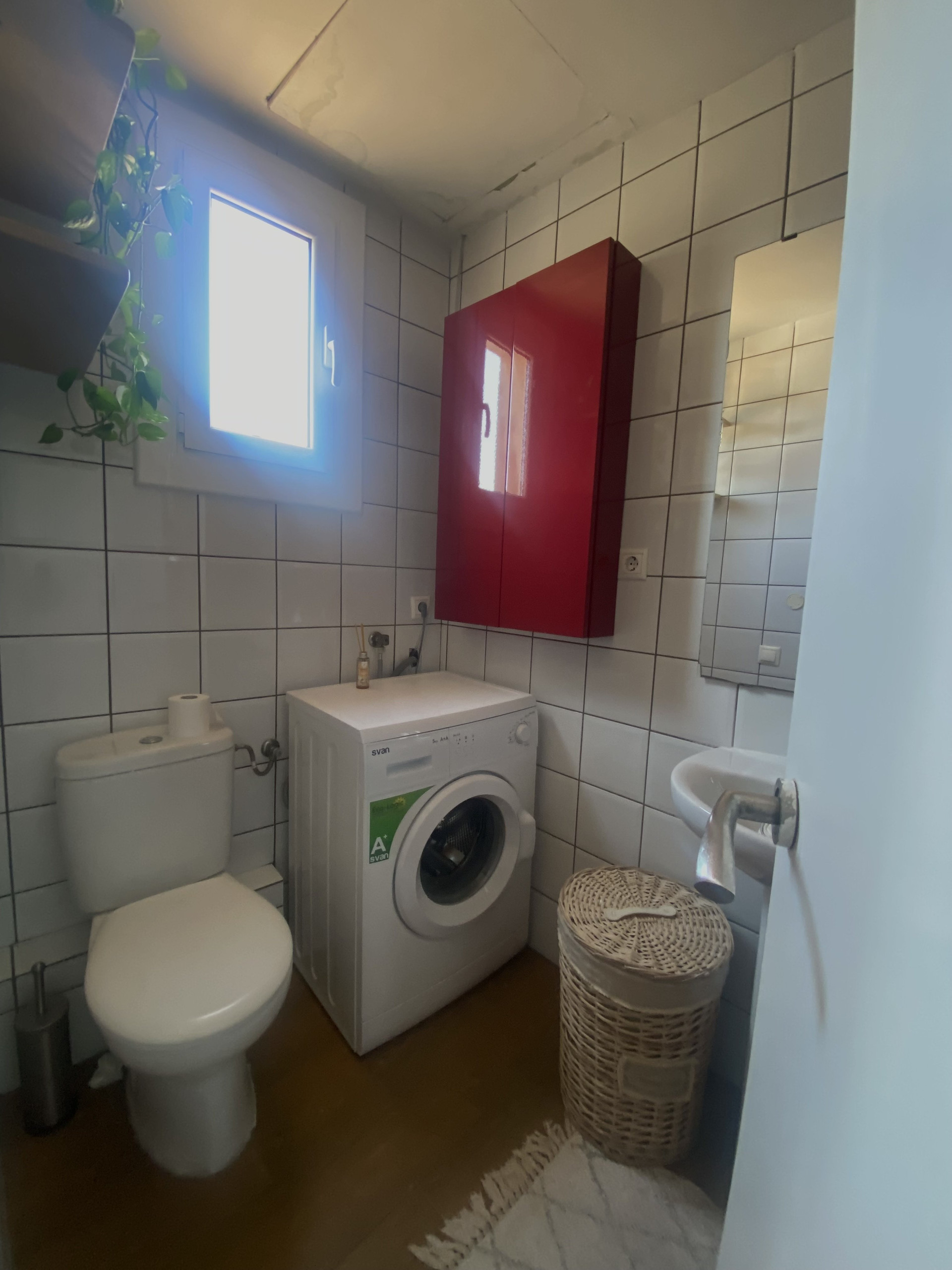 Bathroom with toilet and washer